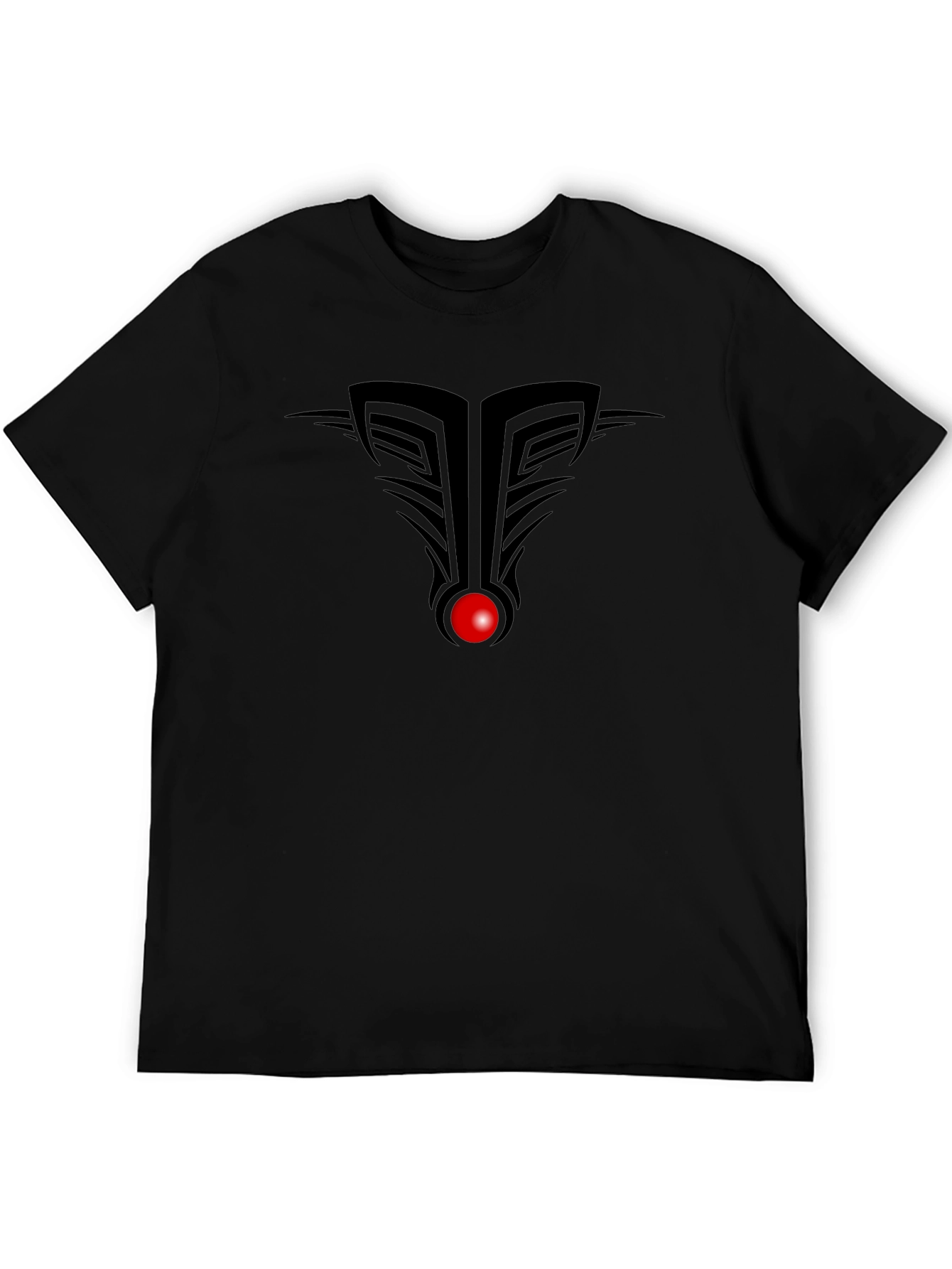 Modern Tribal Black T-Shirt with Red Accent