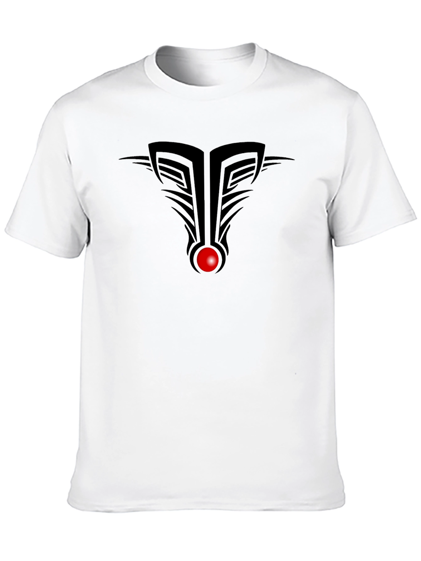 Modern Tribal Black T-Shirt with Red Accent