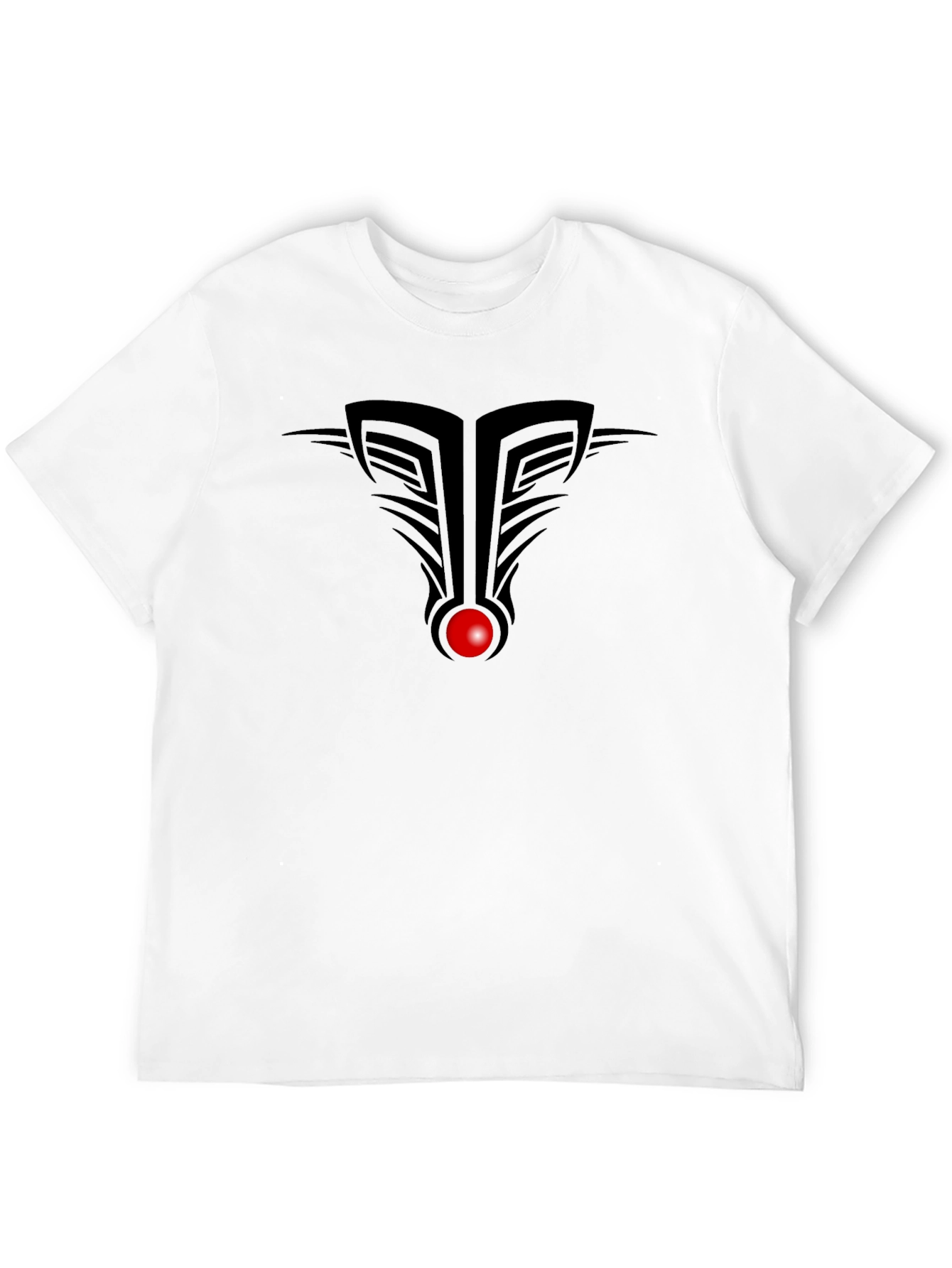 Modern Tribal Black T-Shirt with Red Accent