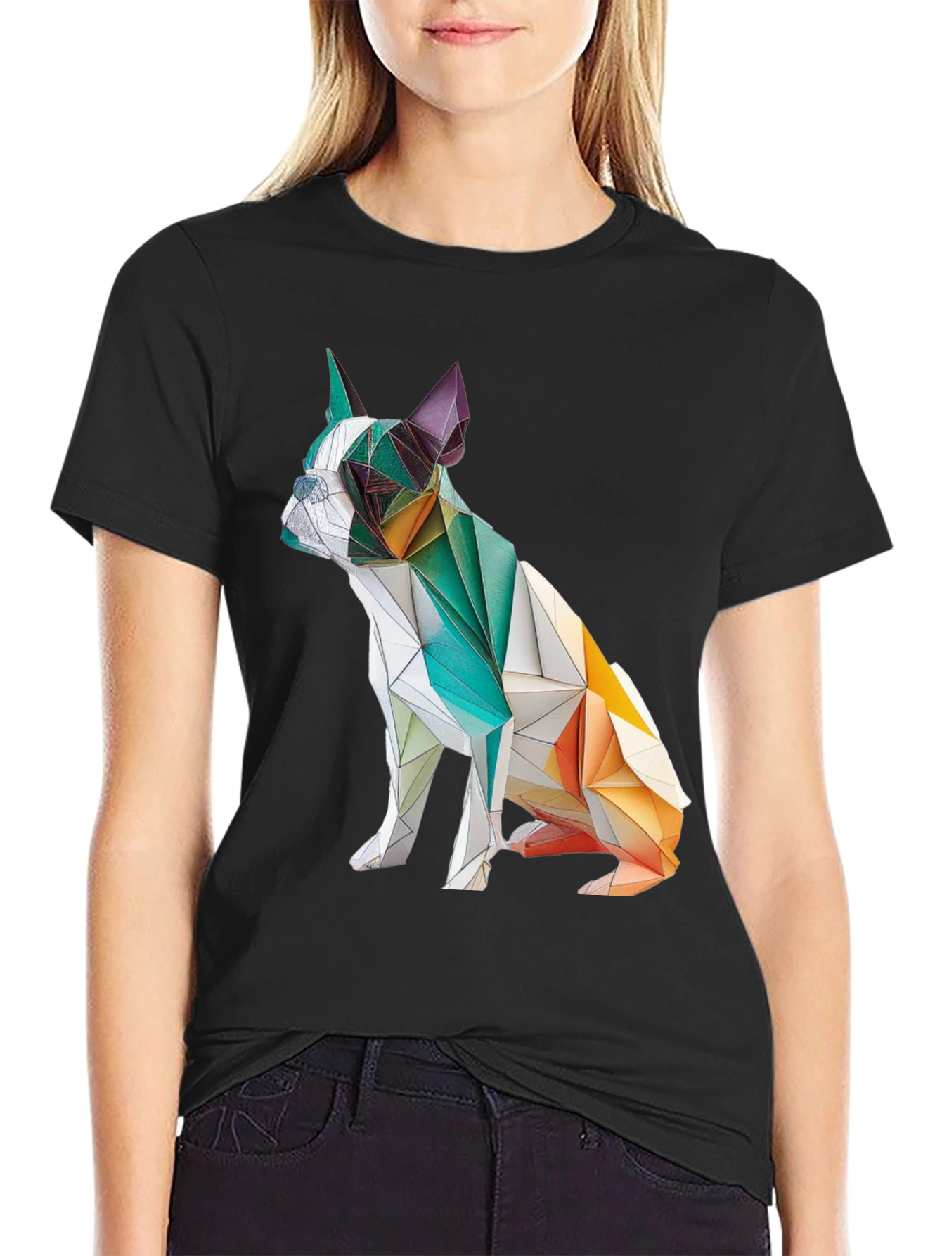 Geometric Dog Graphic Tee - Modern Art Shirt