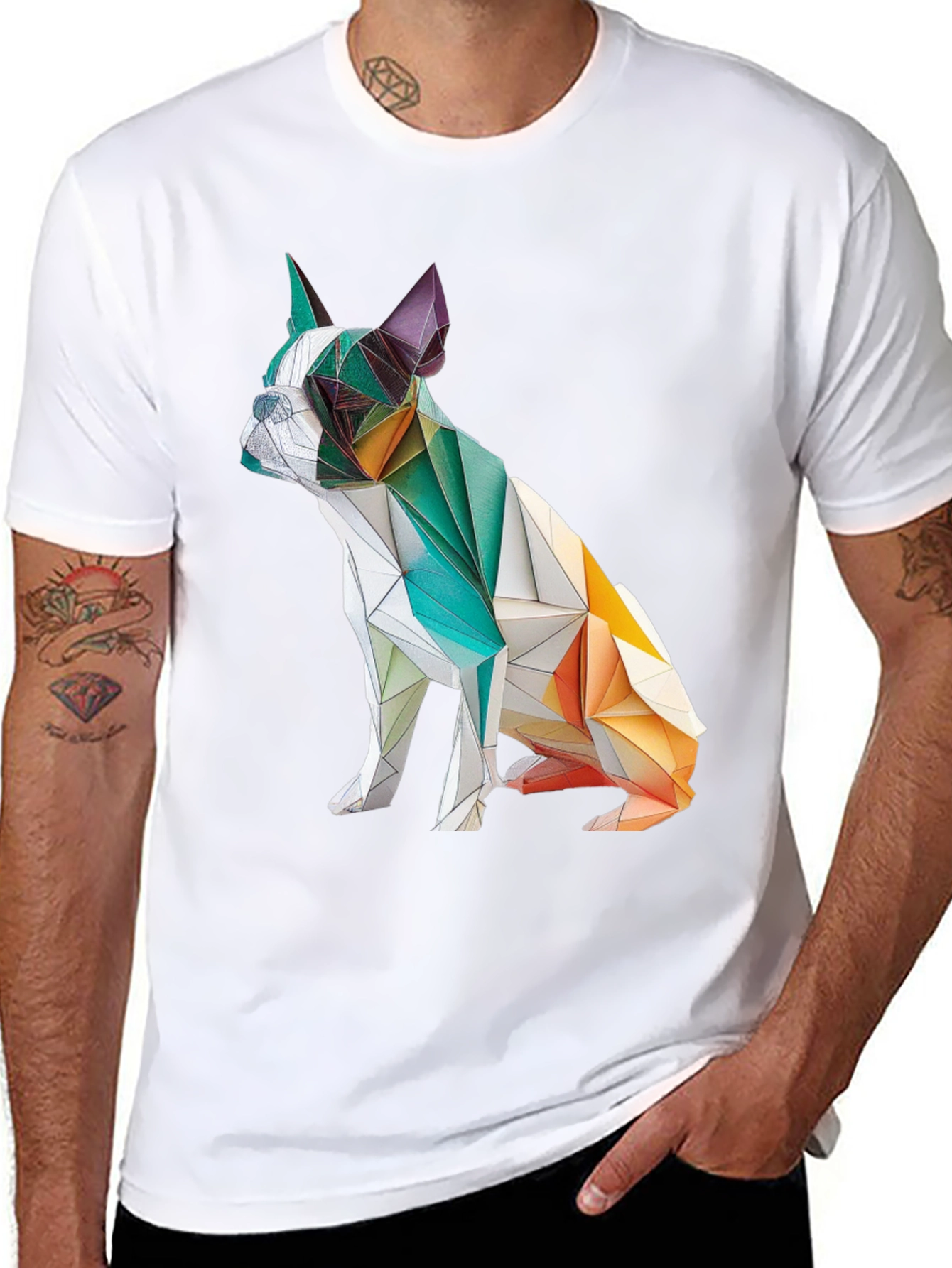 Geometric Dog Graphic Tee - Modern Art Shirt