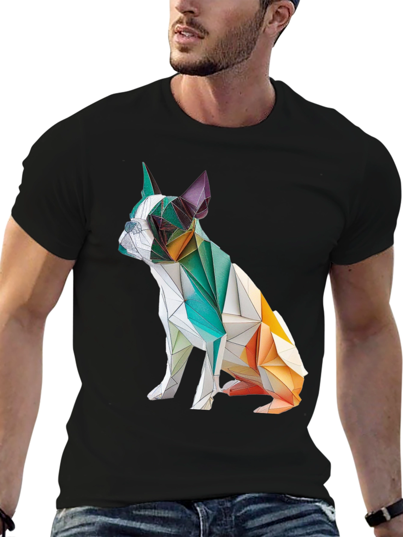Geometric Dog Graphic Tee - Modern Art Shirt