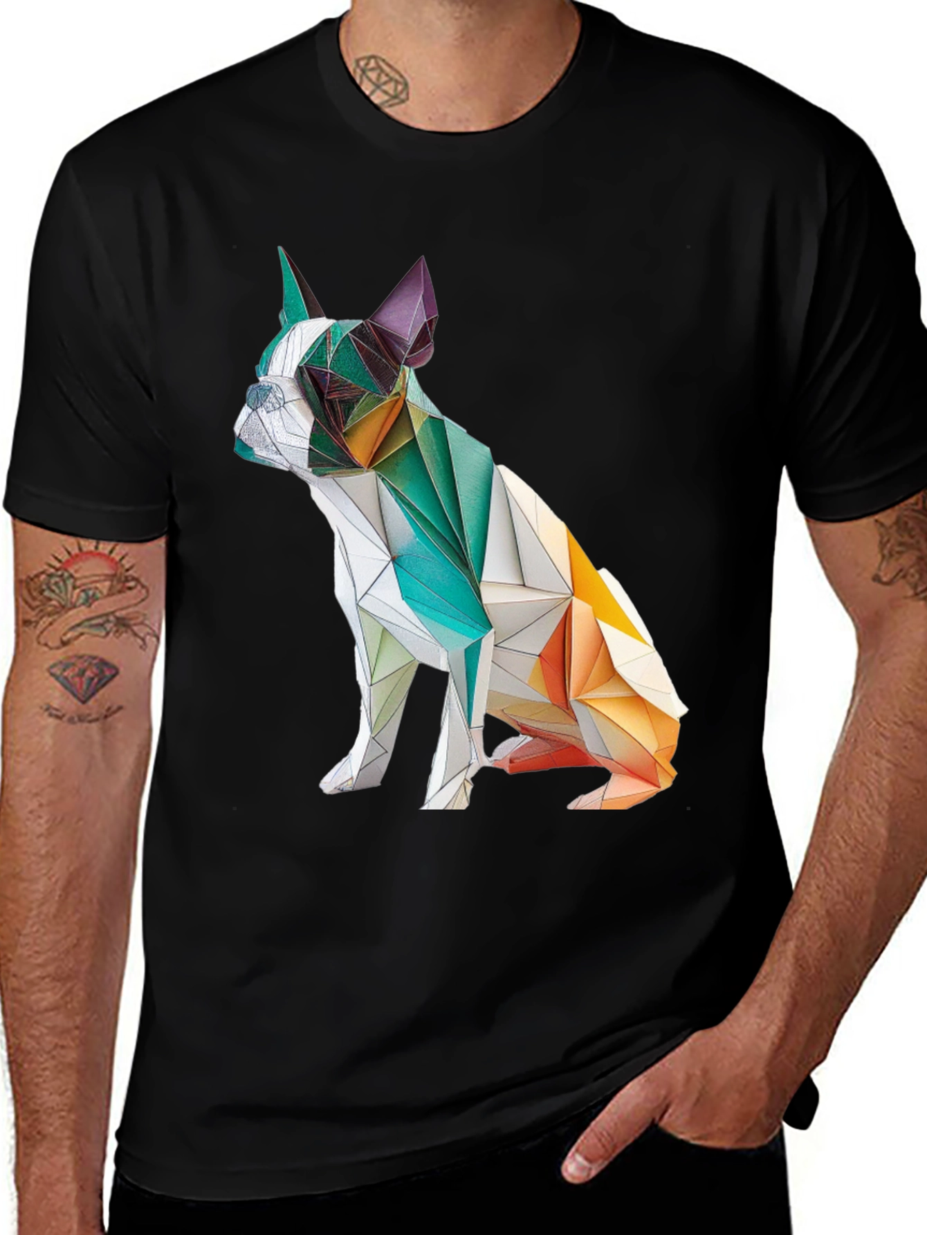 Geometric Dog Graphic Tee - Modern Art Shirt