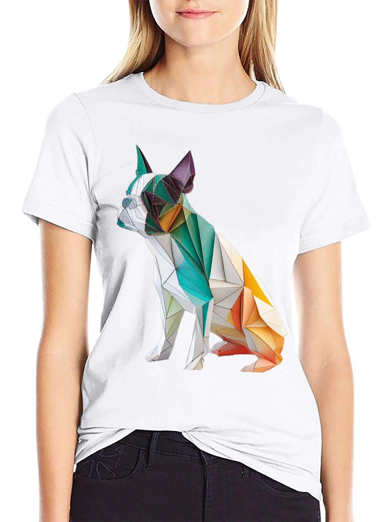 Geometric Dog Graphic Tee - Modern Art Shirt