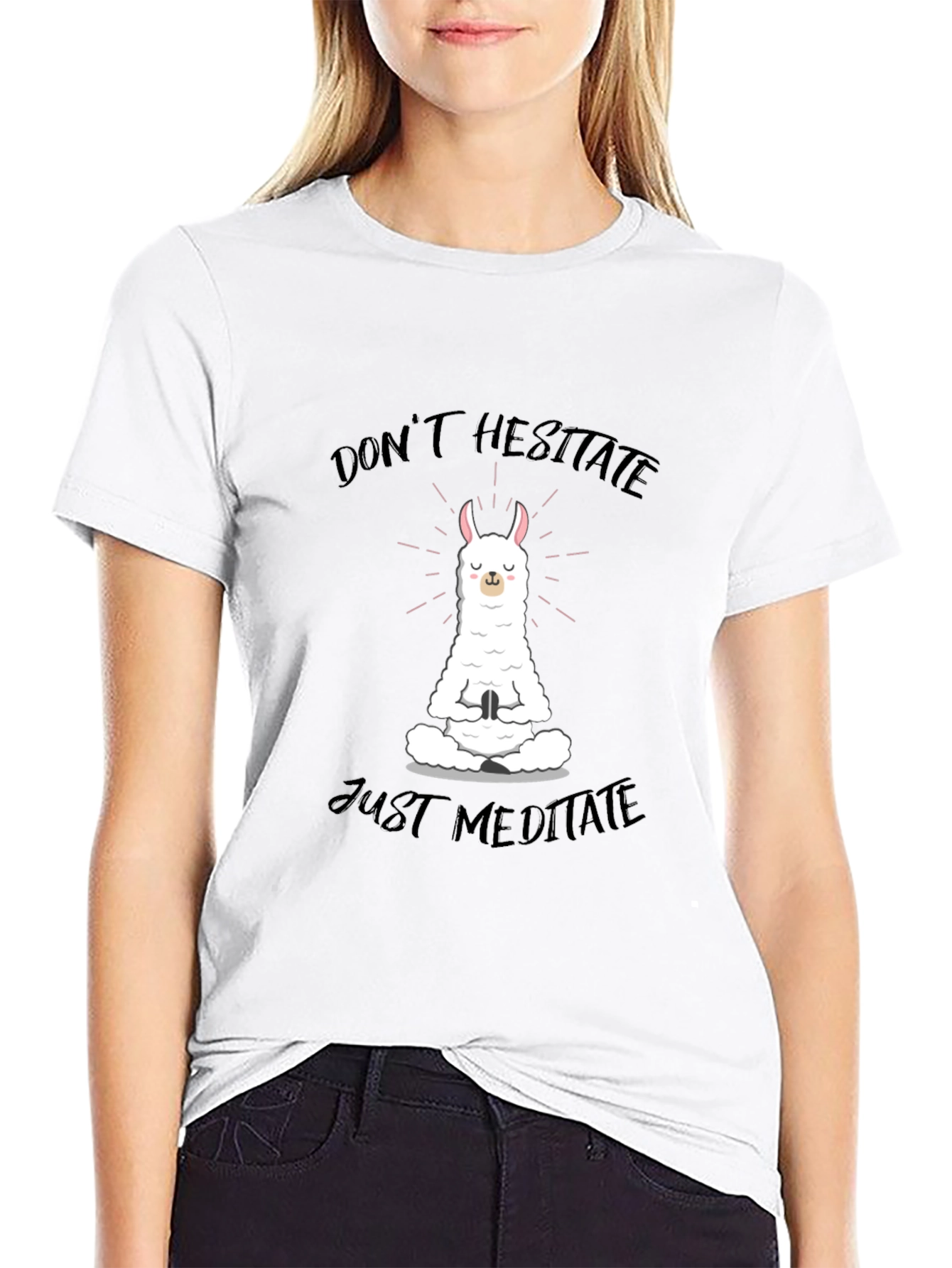 Meditating Llama Graphic Tee - Dont Hesitate Just Meditate
