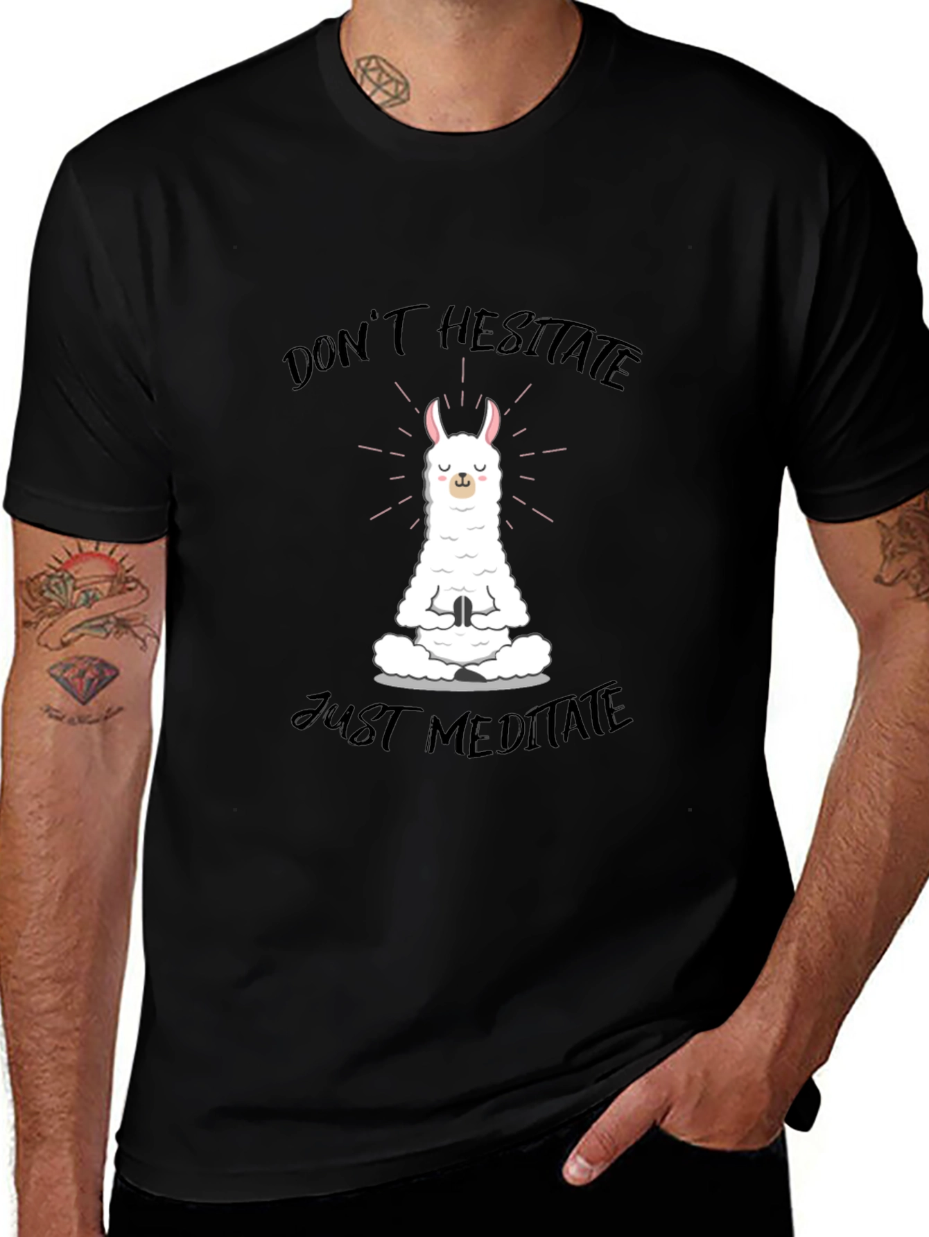 Meditating Llama Graphic Tee - Dont Hesitate Just Meditate