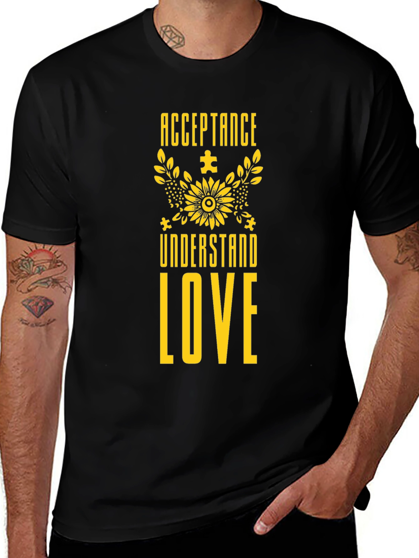 Acceptance Understand Love Black Tee - Autism Awareness