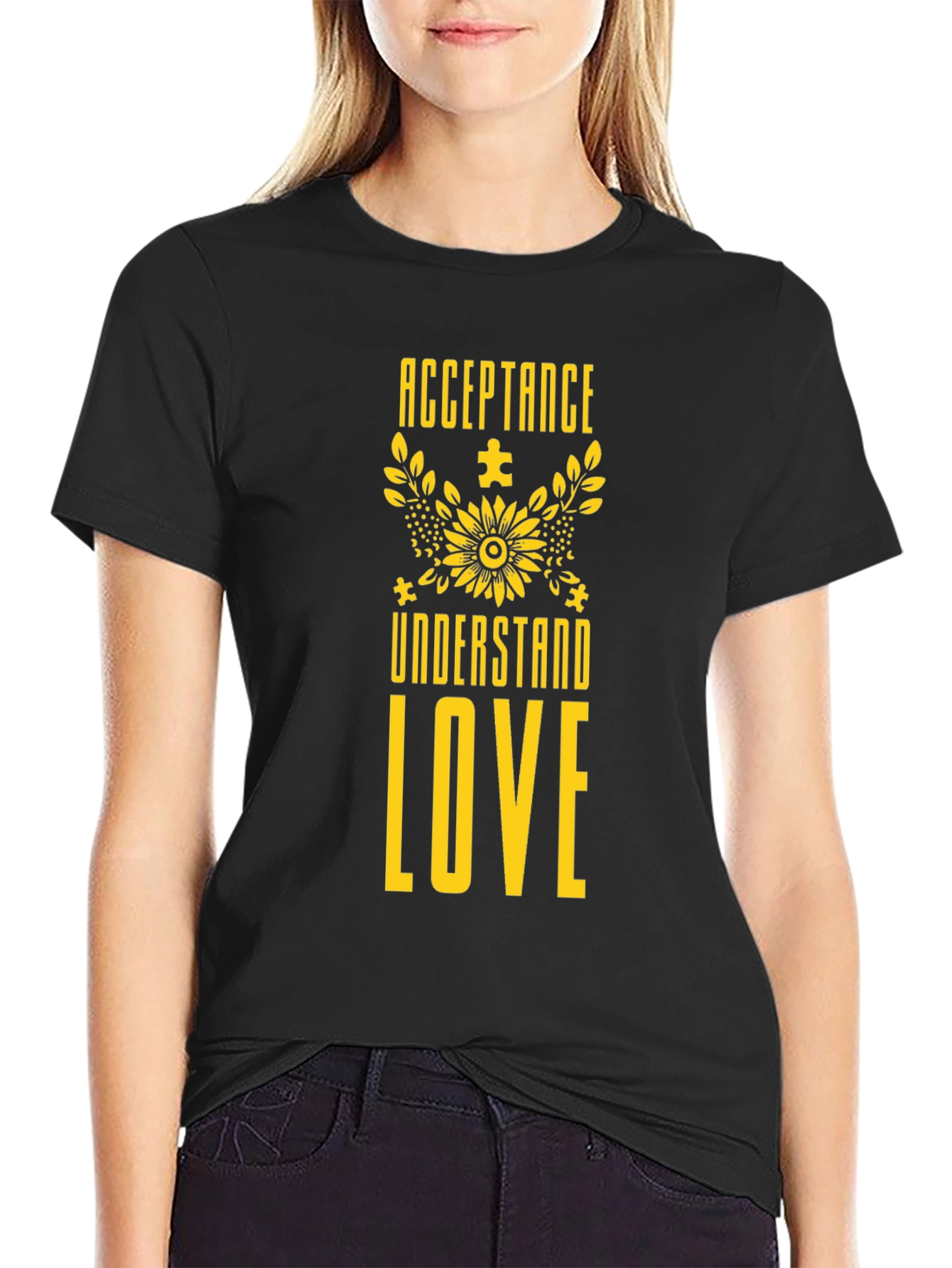 Acceptance Understand Love Black Tee - Autism Awareness