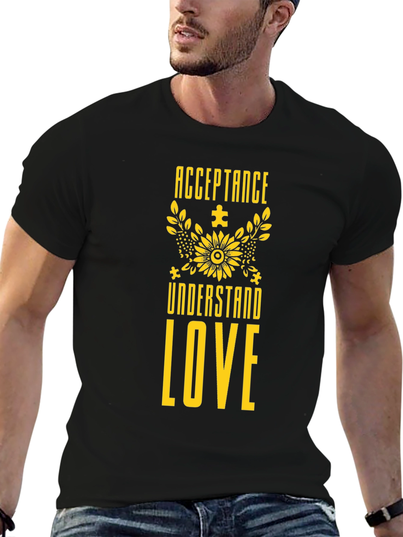 Acceptance Understand Love Black Tee - Autism Awareness
