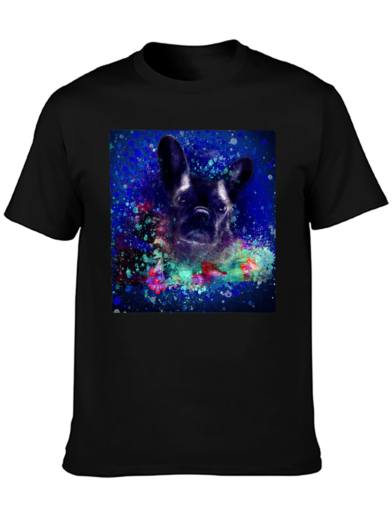 French Bulldog Artistic Graphic Tee - Black Cotton