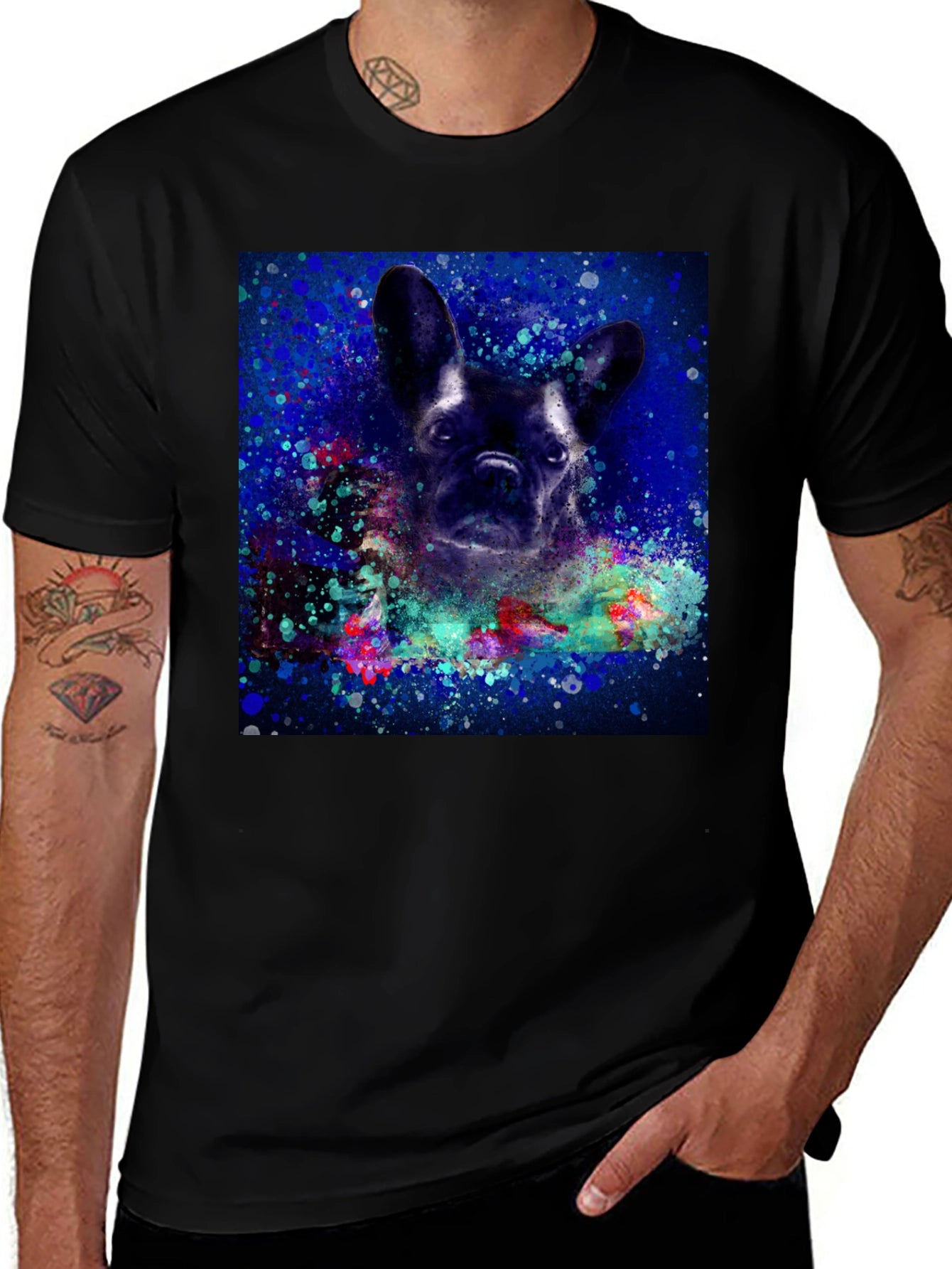 French Bulldog Artistic Graphic Tee - Black Cotton