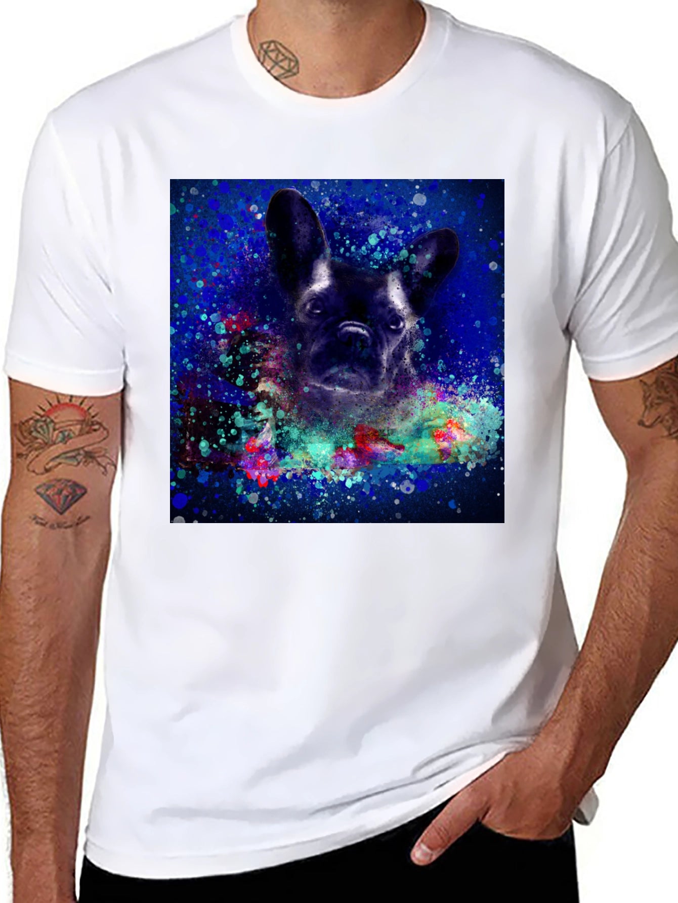 French Bulldog Artistic Graphic Tee - Black Cotton