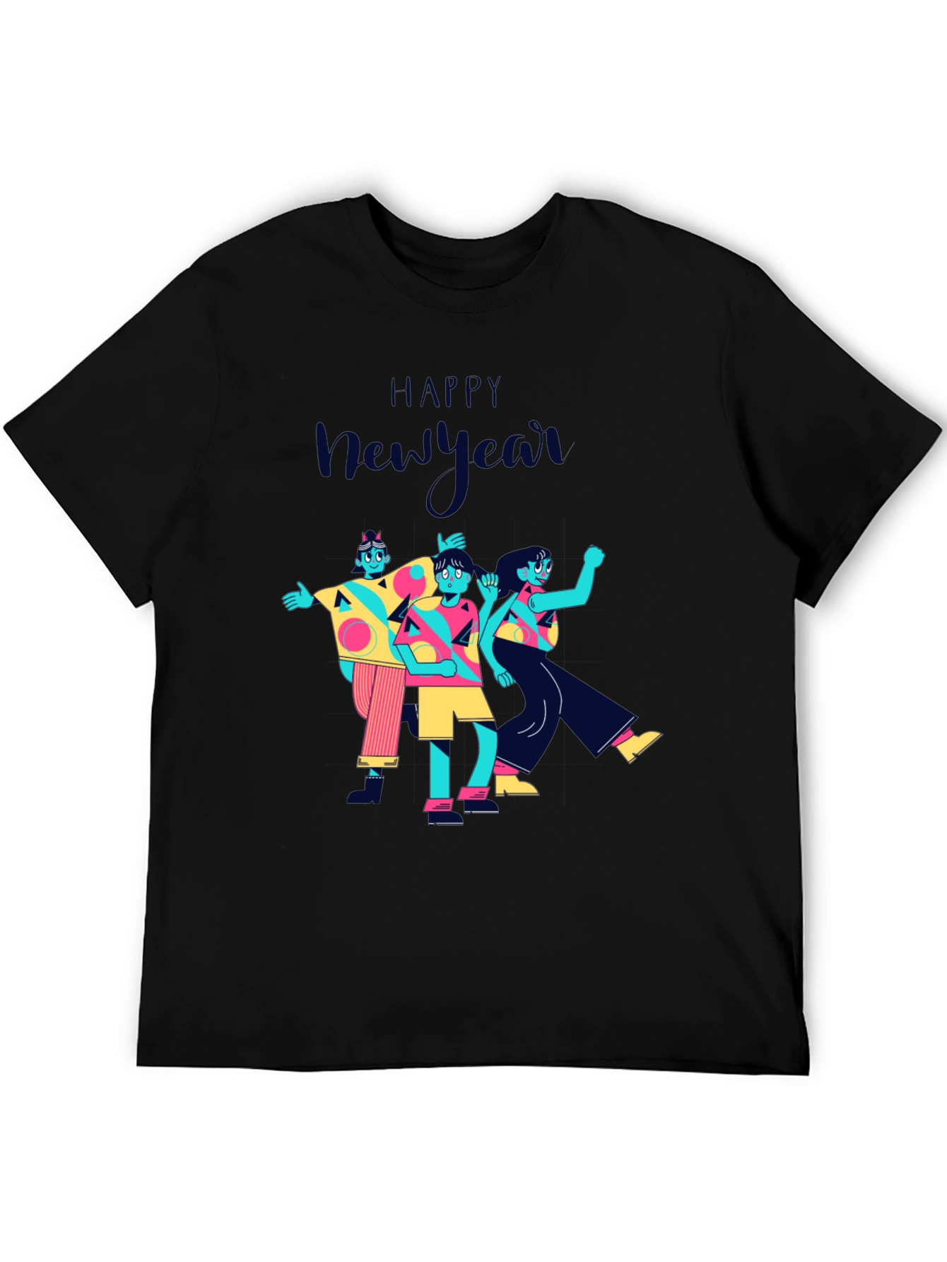 Happy New Year Graphic Print Black T-Shirt