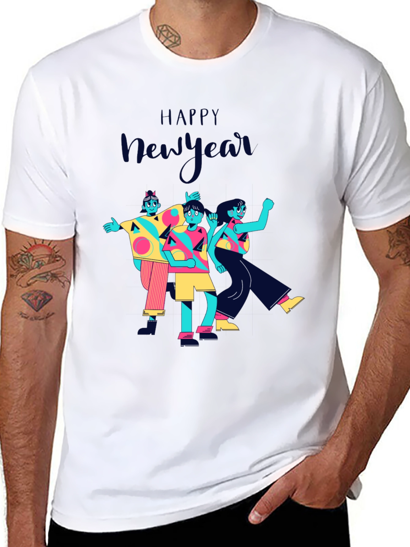 Happy New Year Graphic Print Black T-Shirt