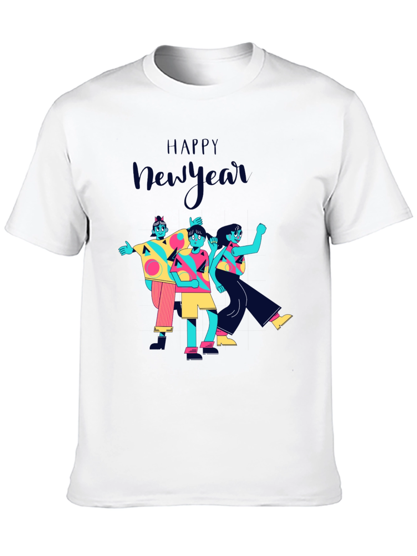 Happy New Year Graphic Print Black T-Shirt