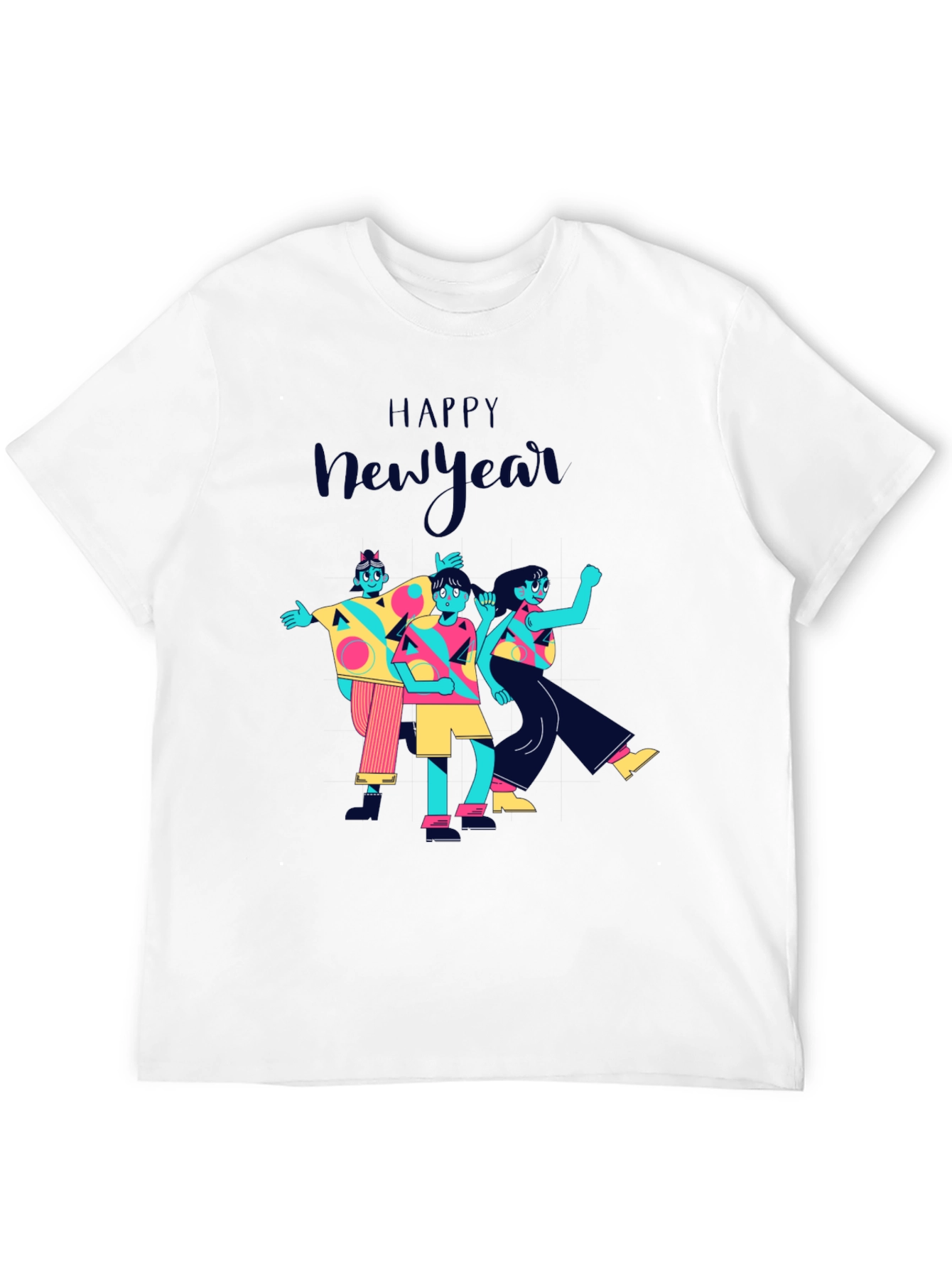 Happy New Year Graphic Print Black T-Shirt