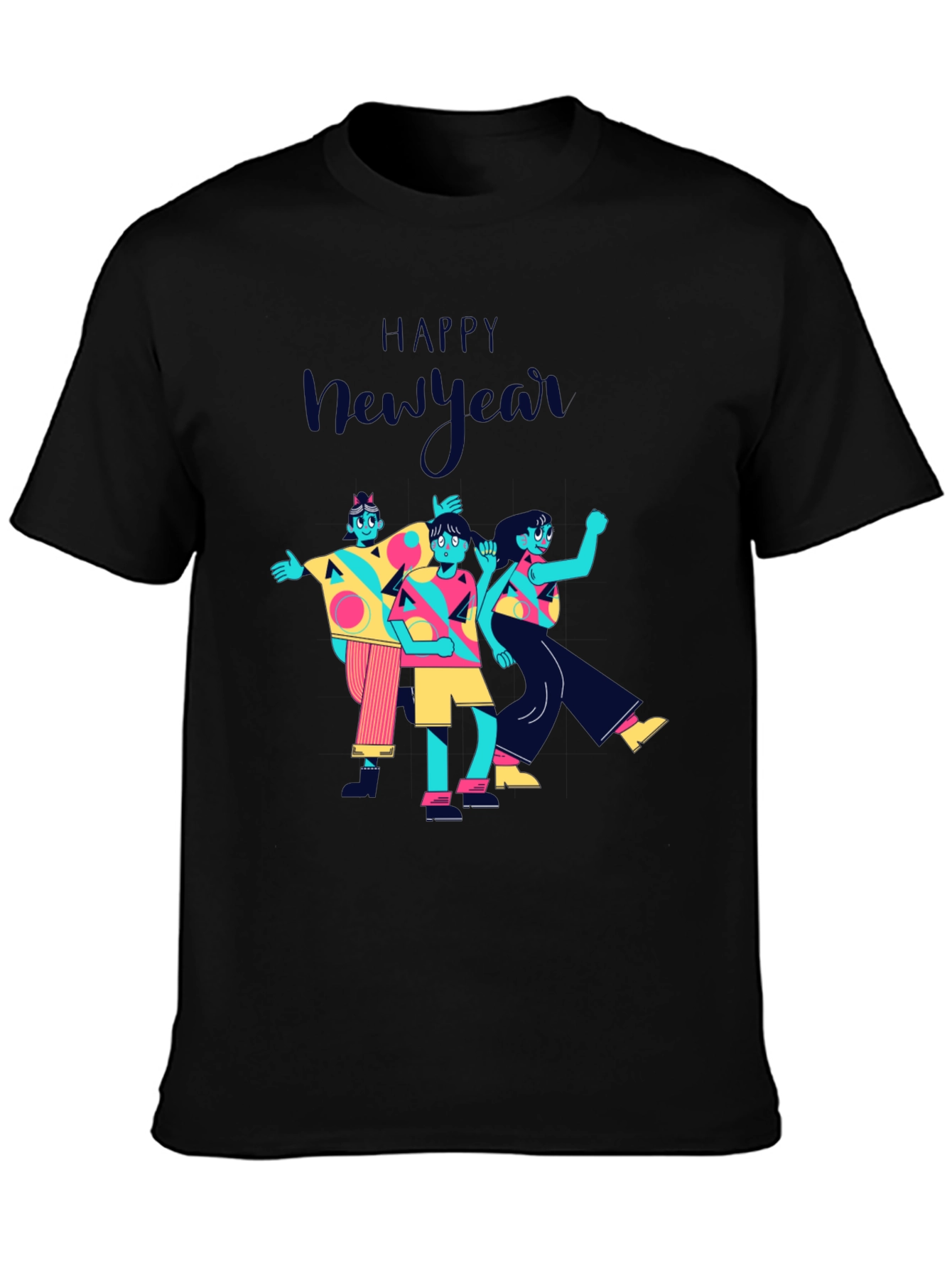Happy New Year Graphic Print Black T-Shirt