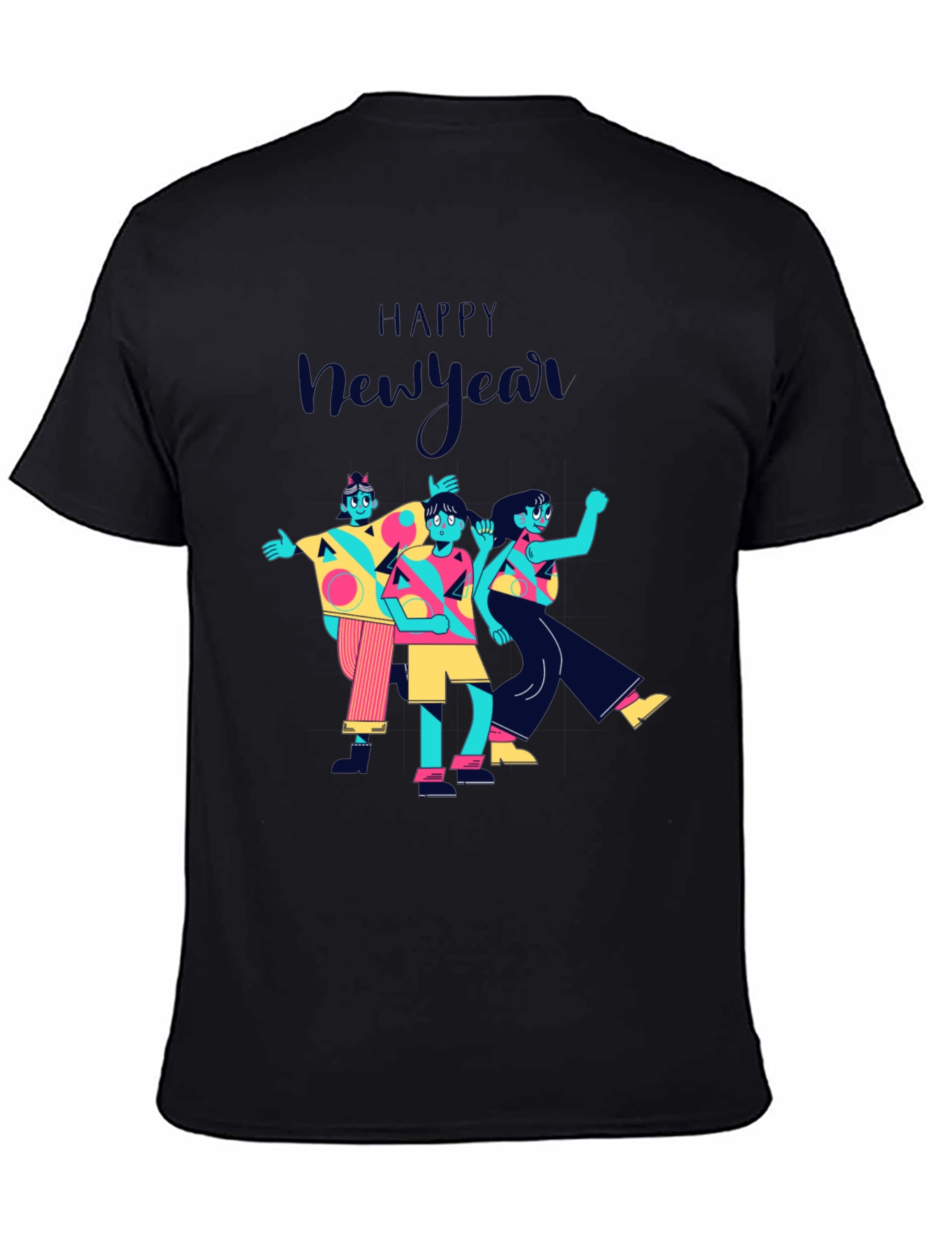 Happy New Year Graphic Print Black T-Shirt