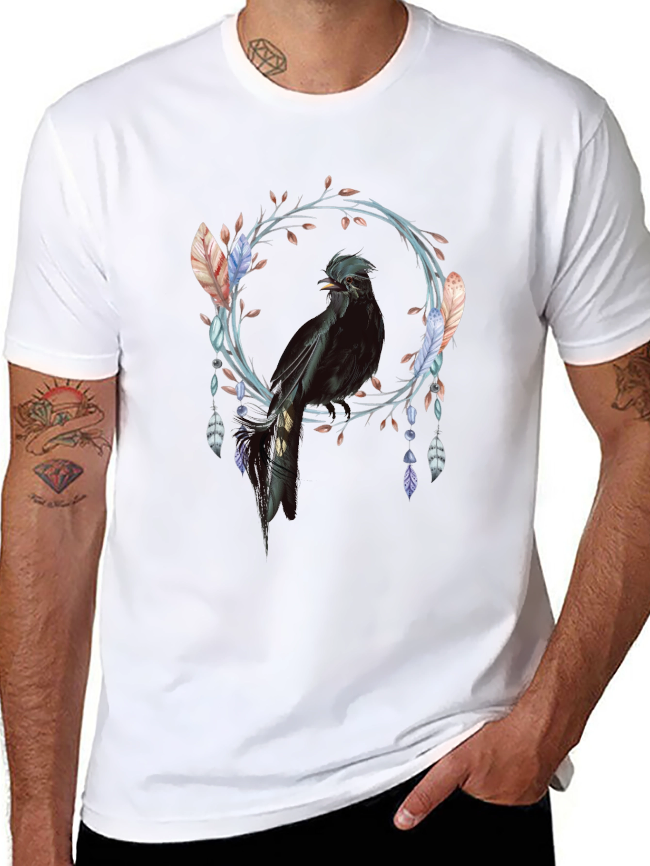 Black Bird Feather Wreath Graphic Tee
