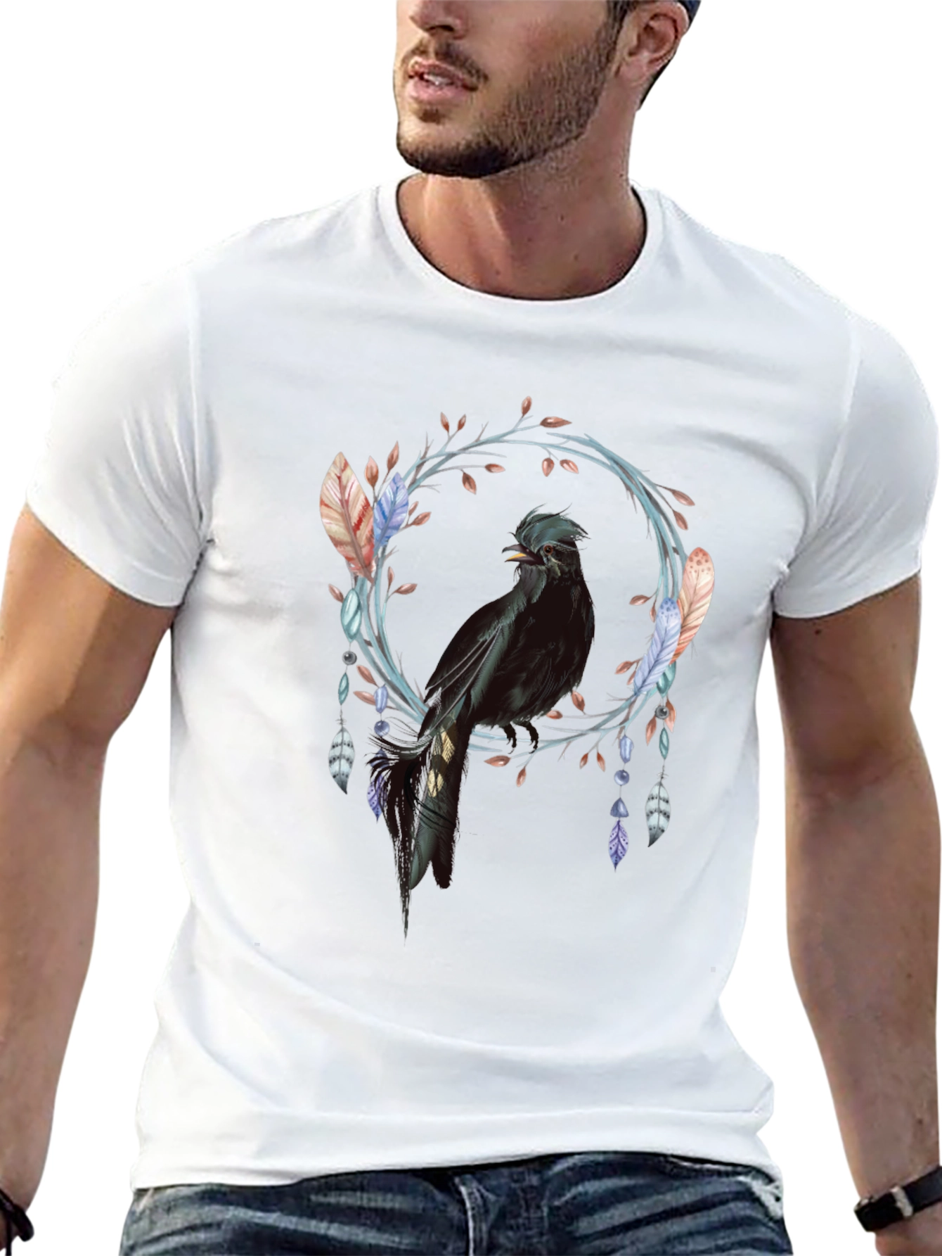 Black Bird Feather Wreath Graphic Tee