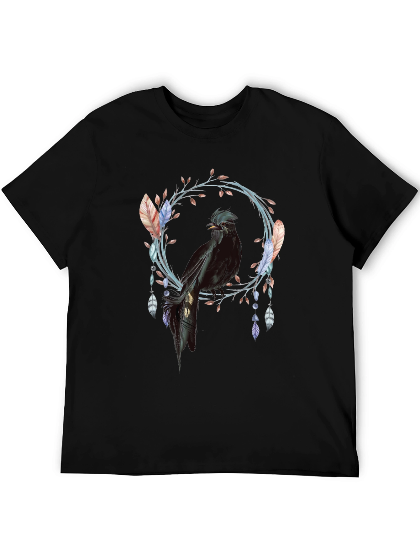 Black Bird Feather Wreath Graphic Tee
