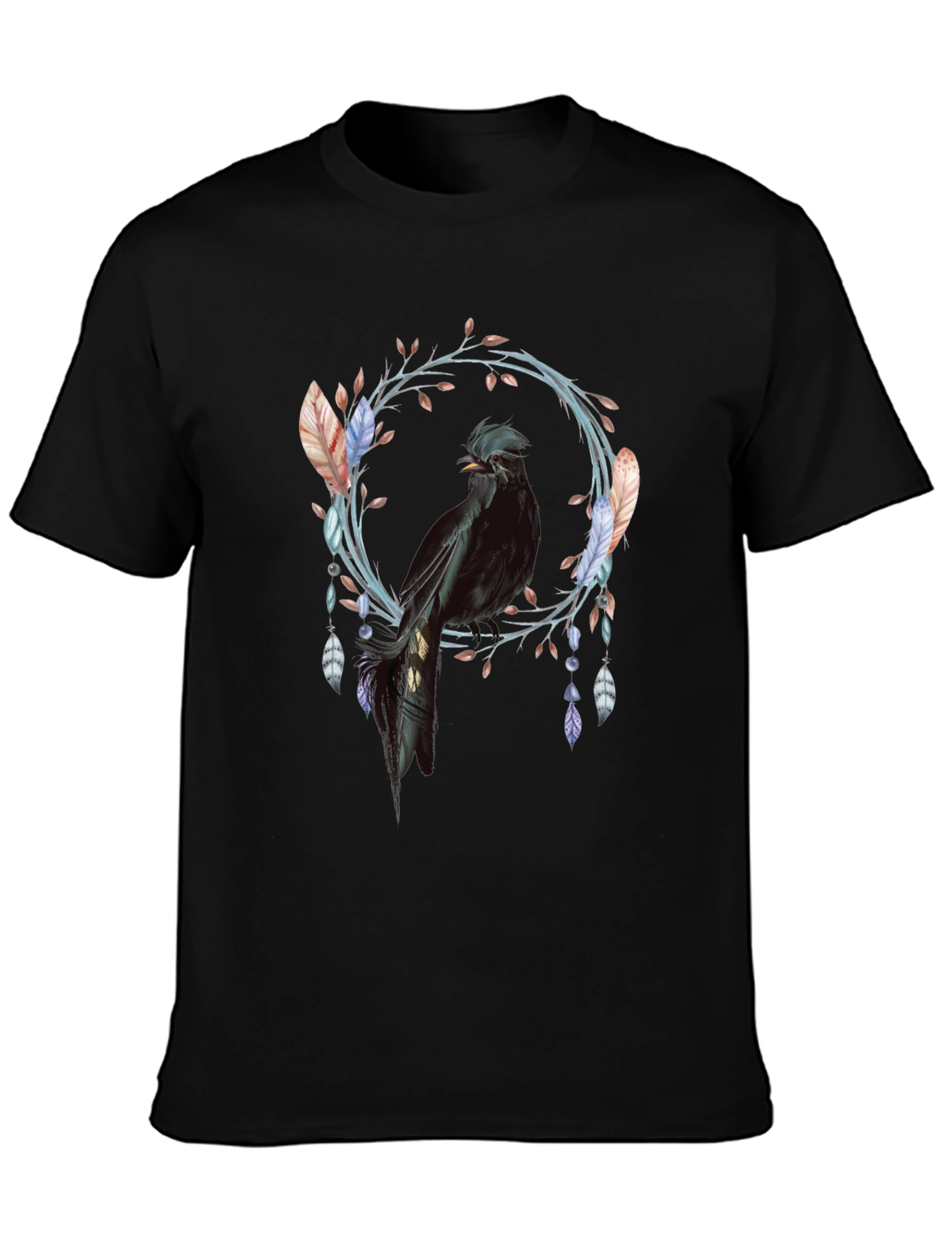 Black Bird Feather Wreath Graphic Tee