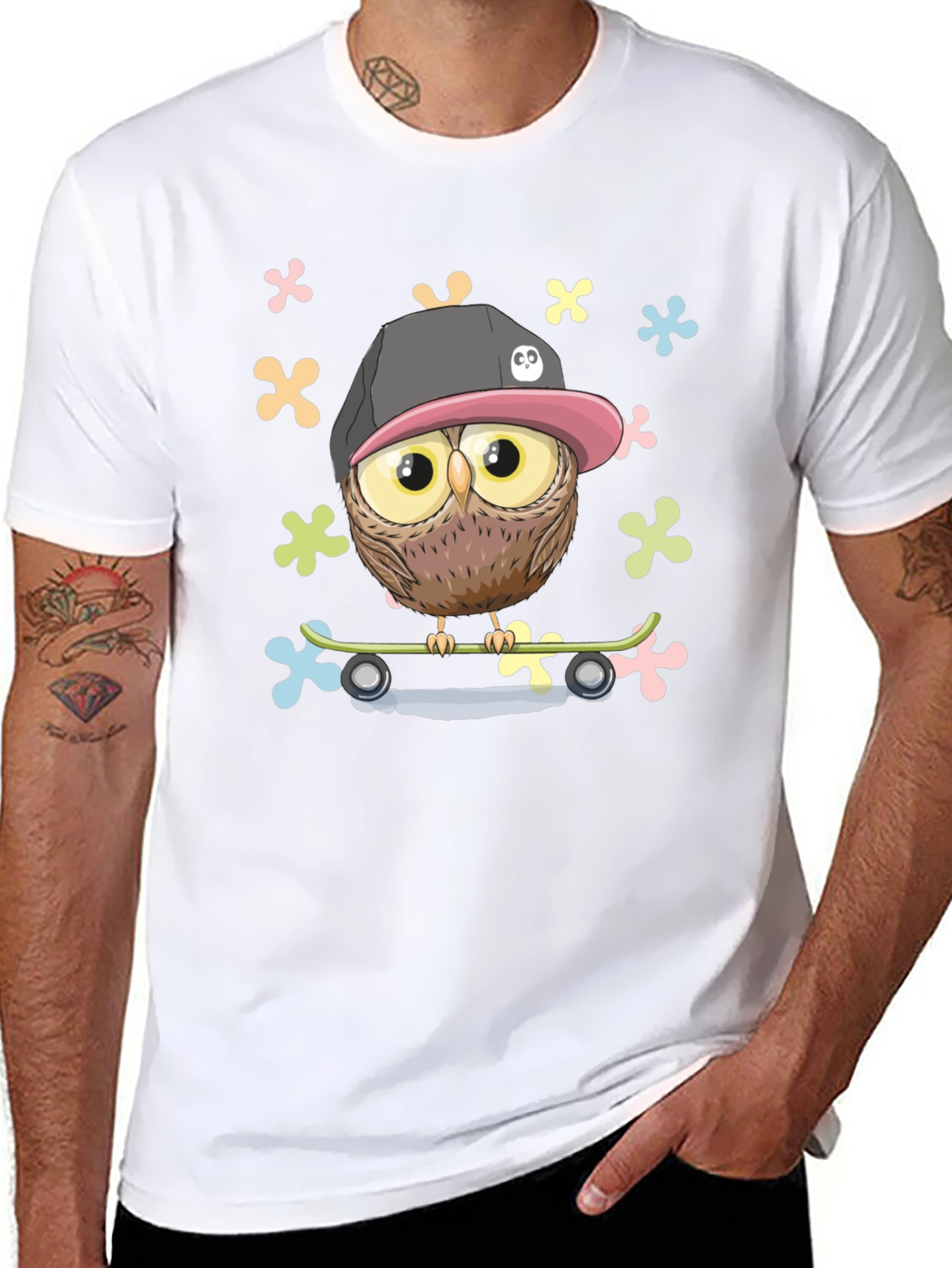 Cool Owl on Skateboard Graphic T-Shirt