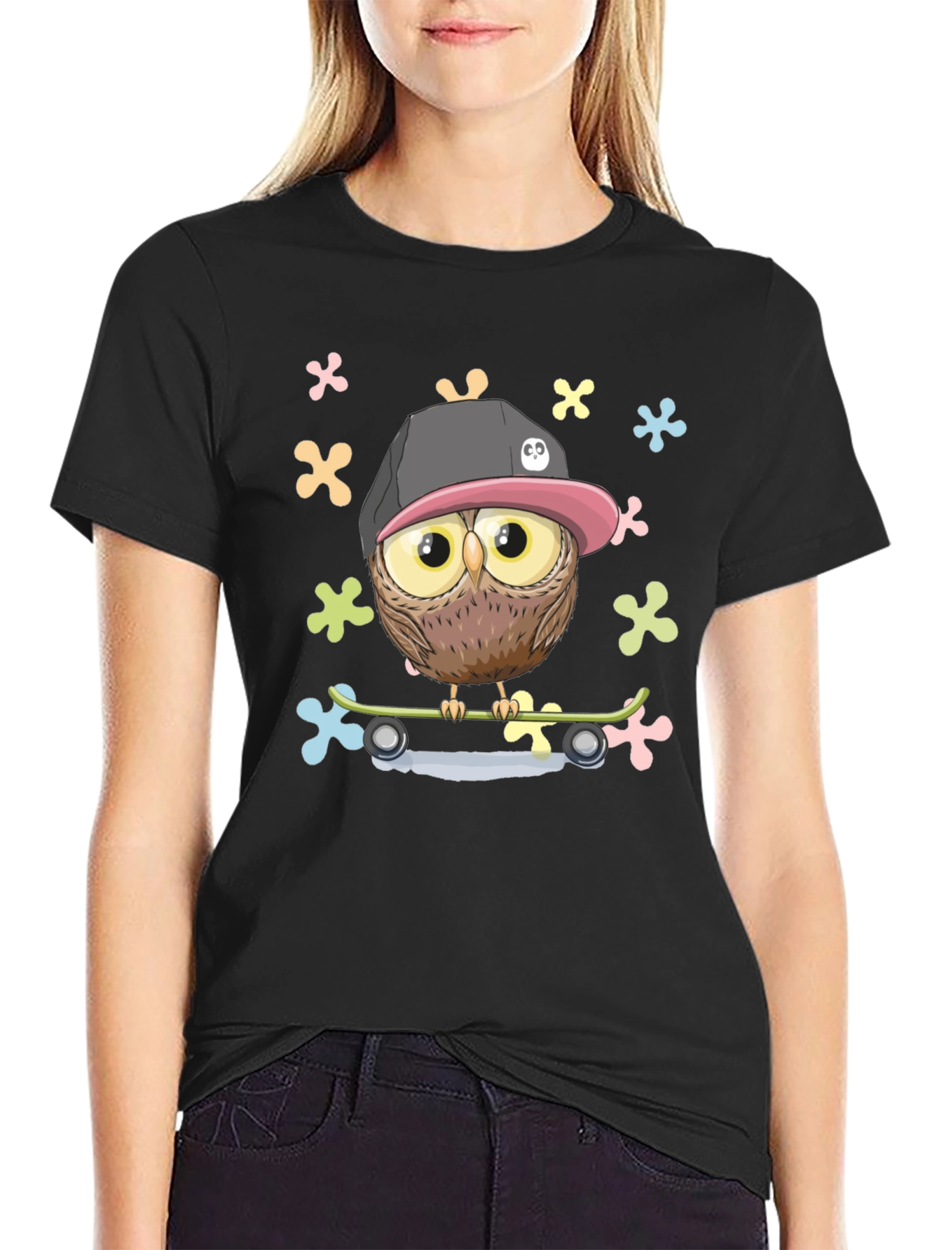 Cool Owl on Skateboard Graphic T-Shirt