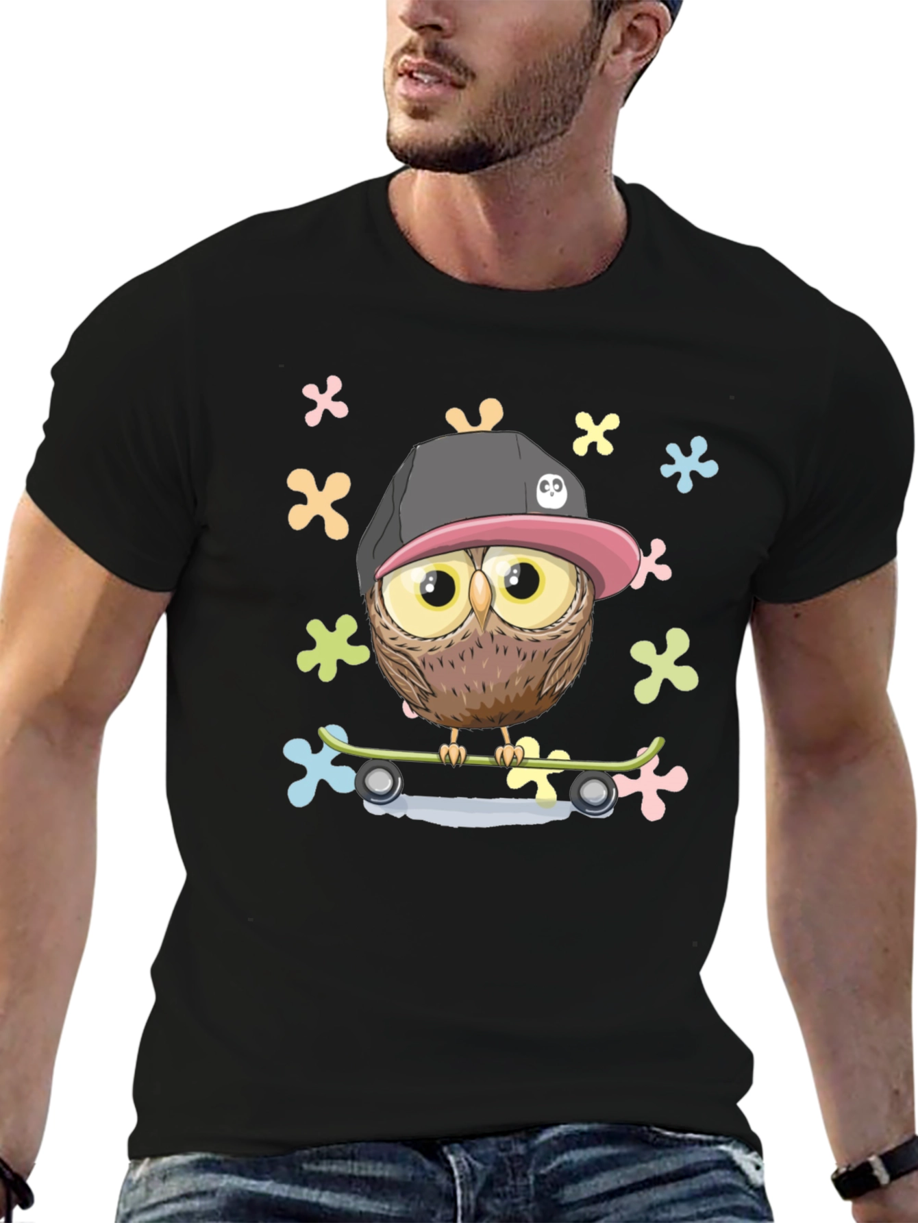Cool Owl on Skateboard Graphic T-Shirt