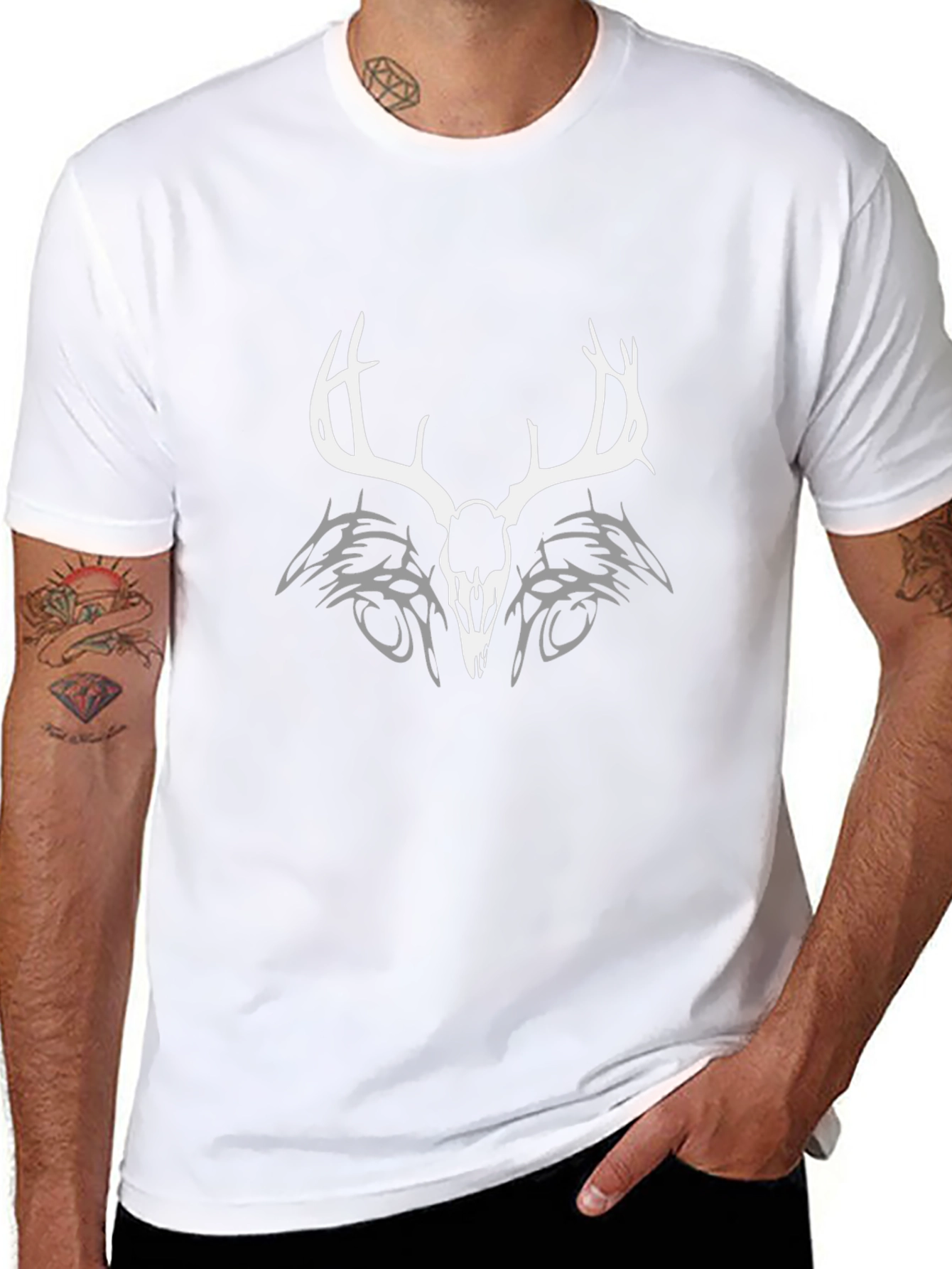 Deer Skull Tribal Graphic Tee - Black
