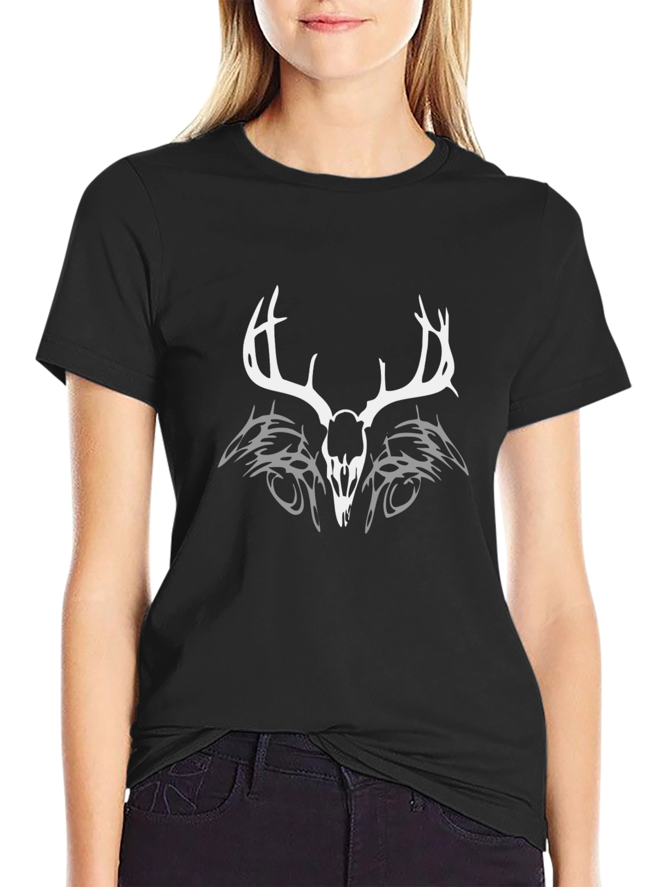 Deer Skull Tribal Graphic Tee - Black