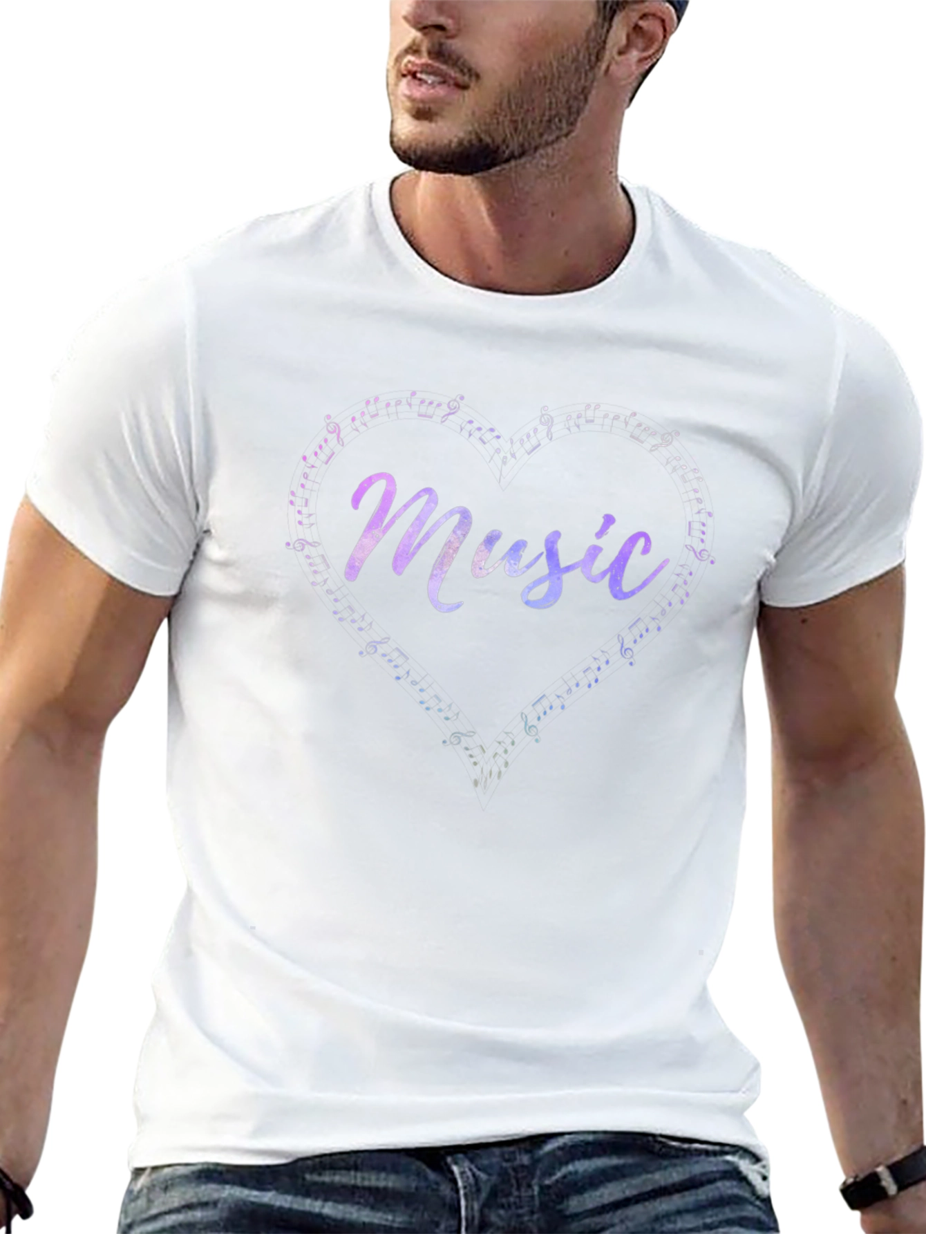 Music Heart Note Graphic Tee - Casual Black T-Shirt