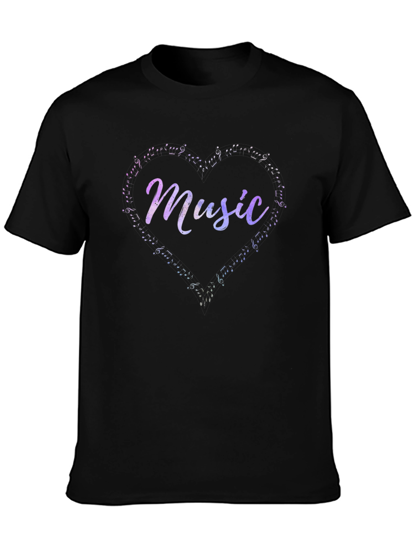 Music Heart Note Graphic Tee - Casual Black T-Shirt