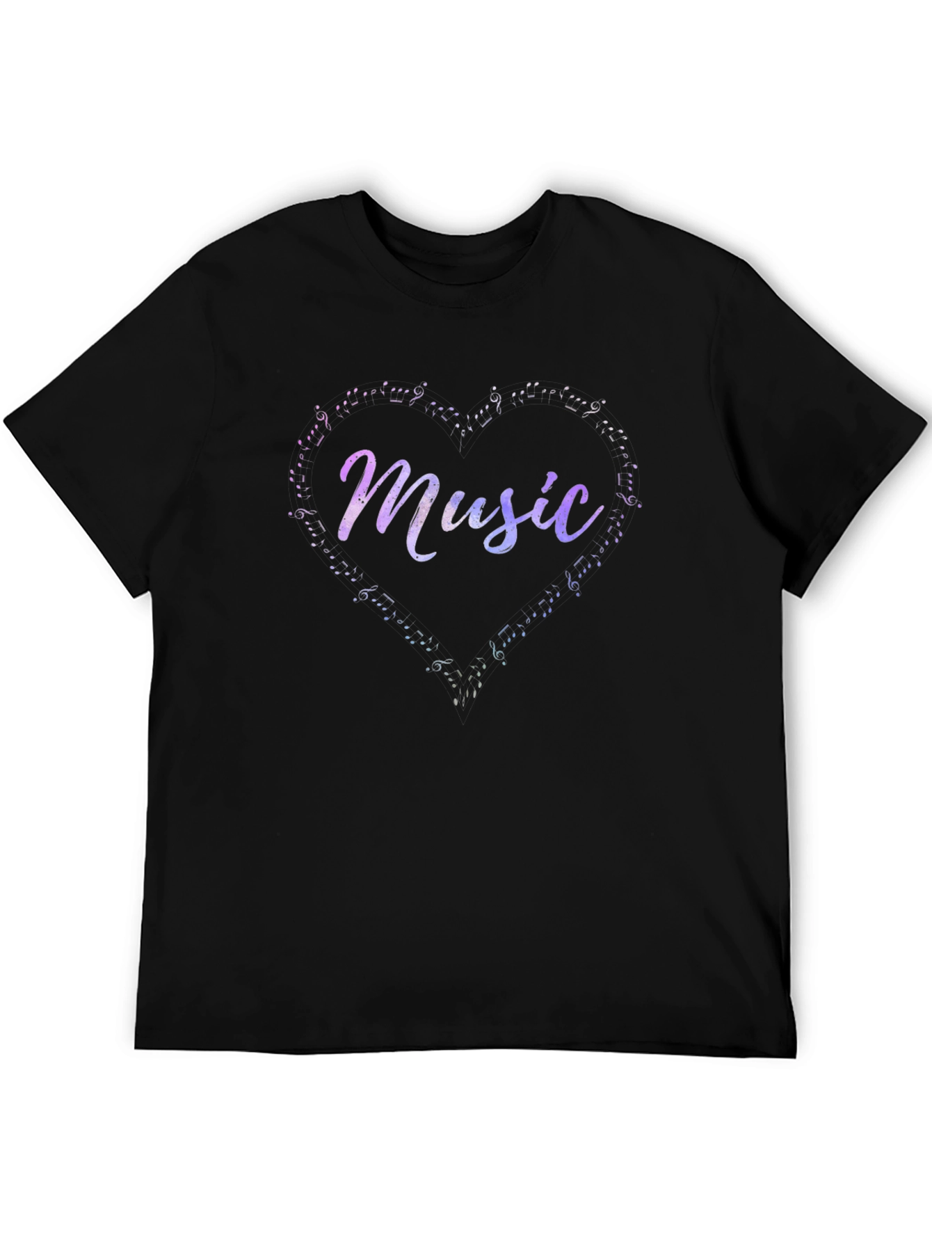 Music Heart Note Graphic Tee - Casual Black T-Shirt