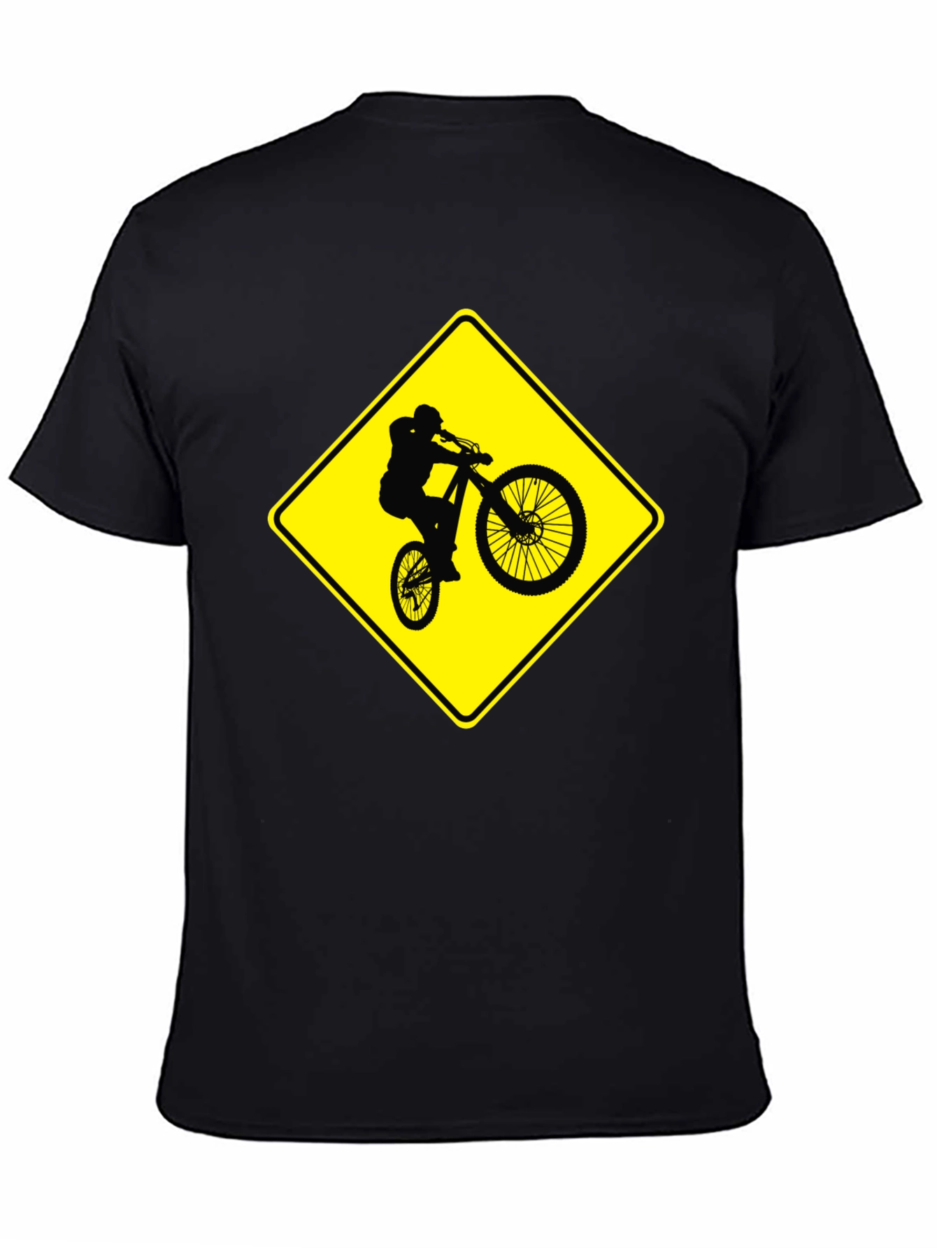 Mountain Biker Crossing Sign Black T-Shirt