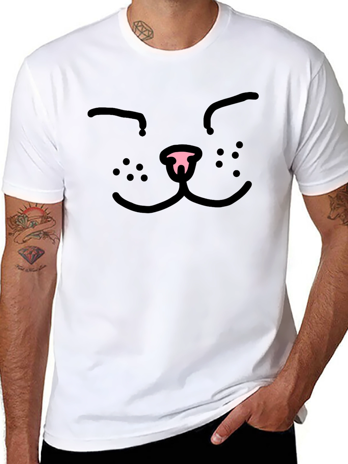 Cute Cat Face Graphic Tee - Black
