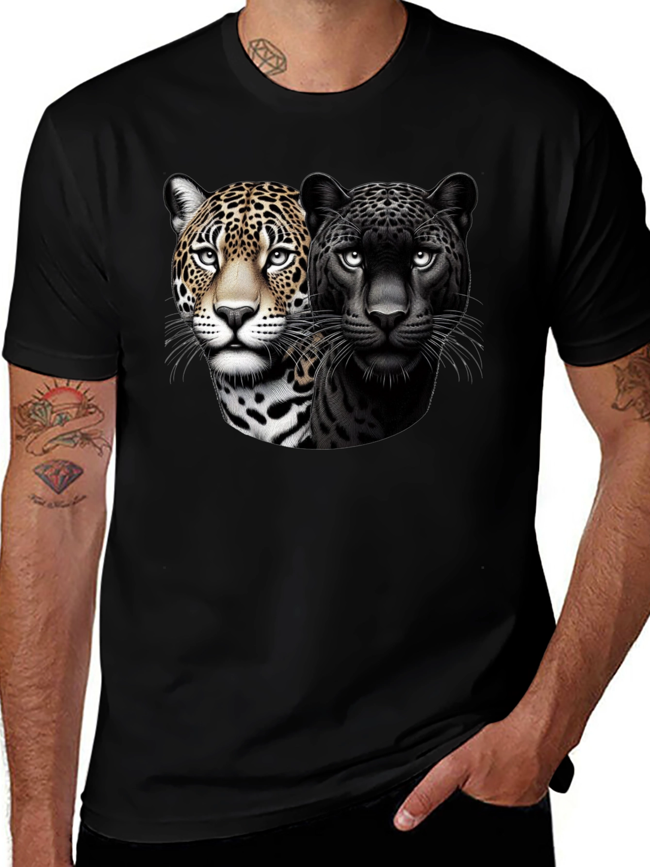 Dual Jaguar Graphic Tee - Bold Black T-Shirt