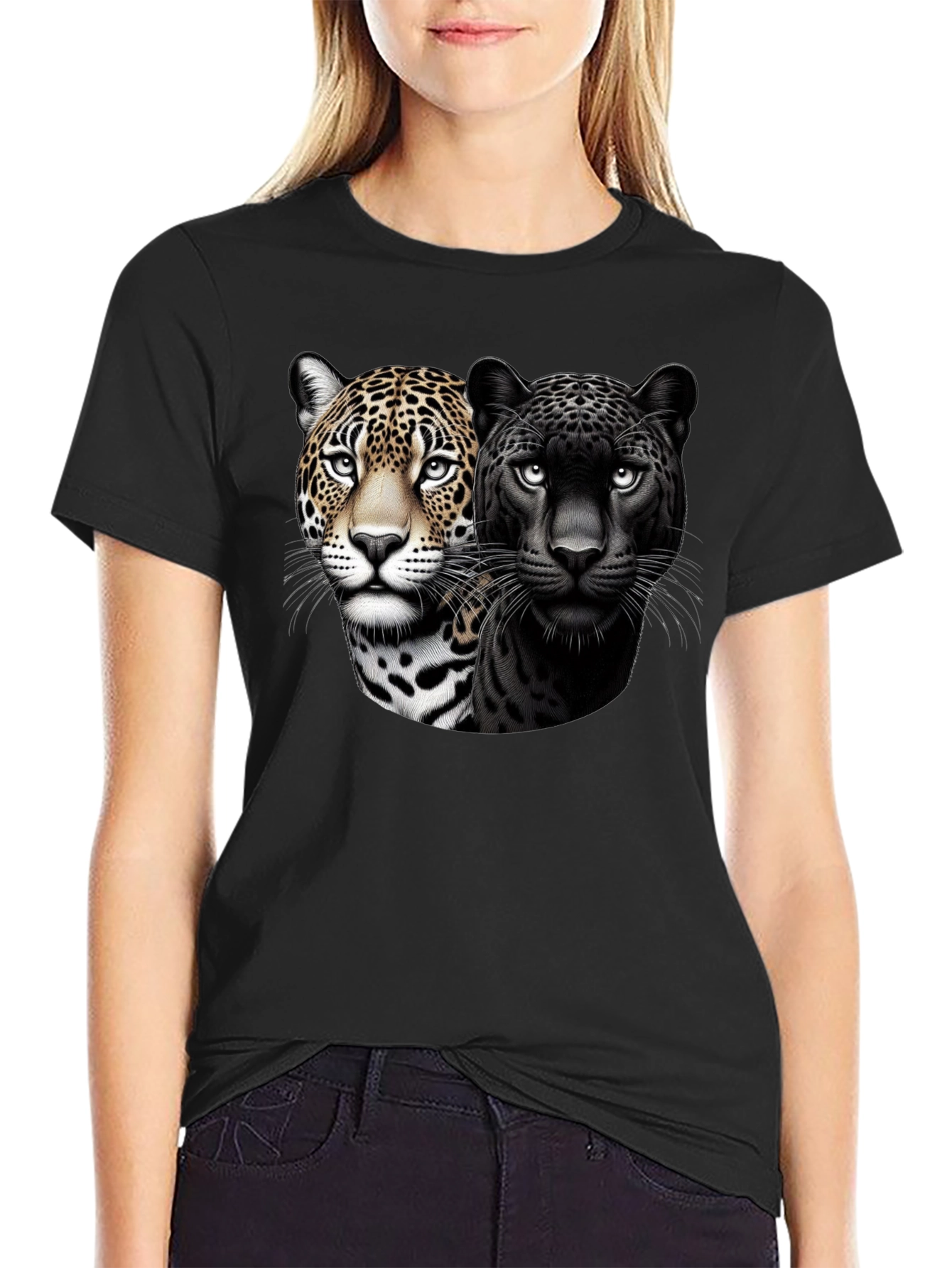 Dual Jaguar Graphic Tee - Bold Black T-Shirt