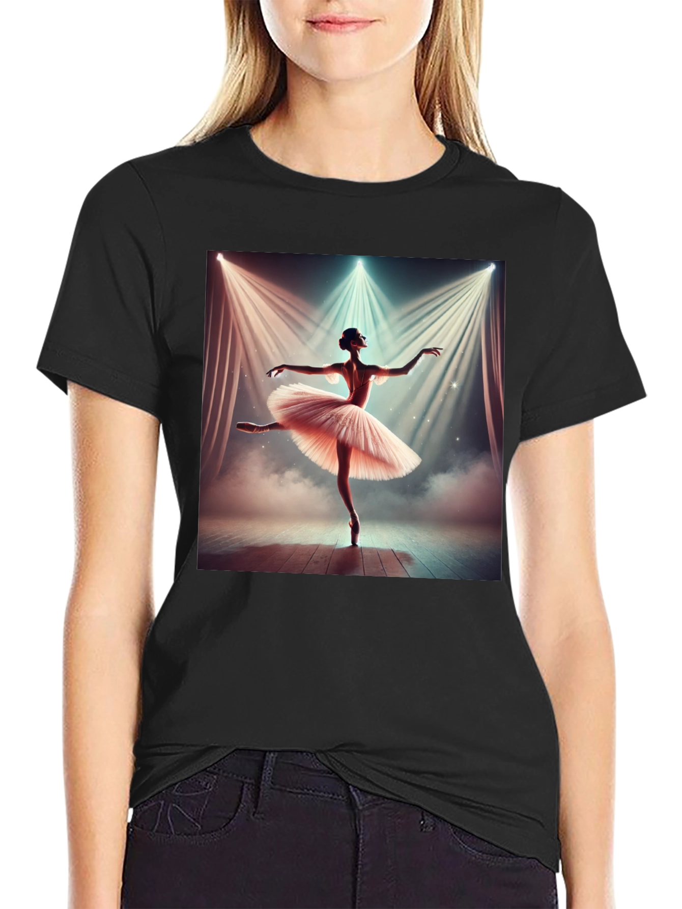 Ballerina Dance Graphic Tee - Elegant Black T-Shirt