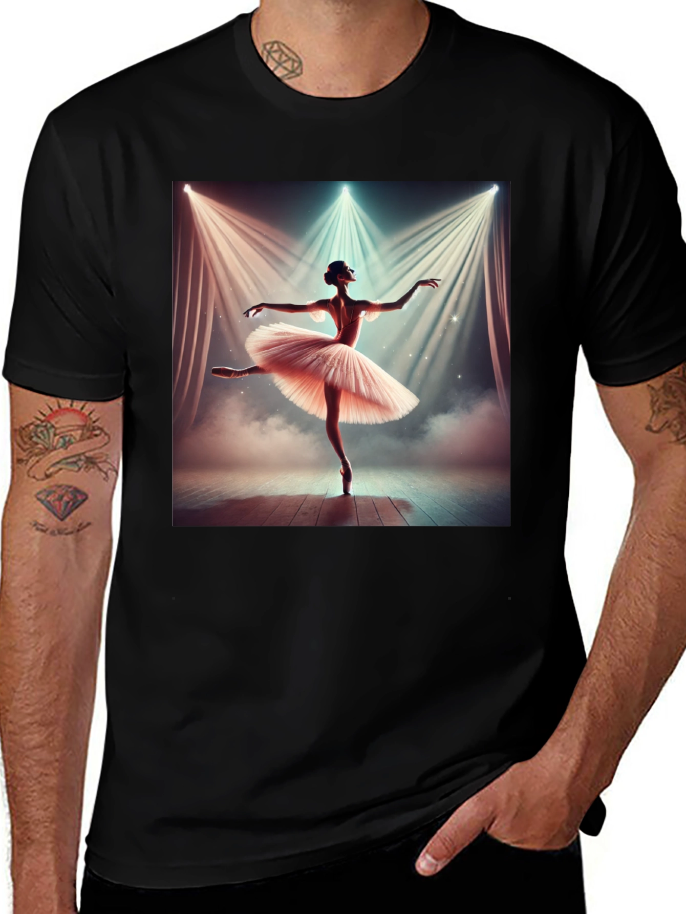Ballerina Dance Graphic Tee - Elegant Black T-Shirt