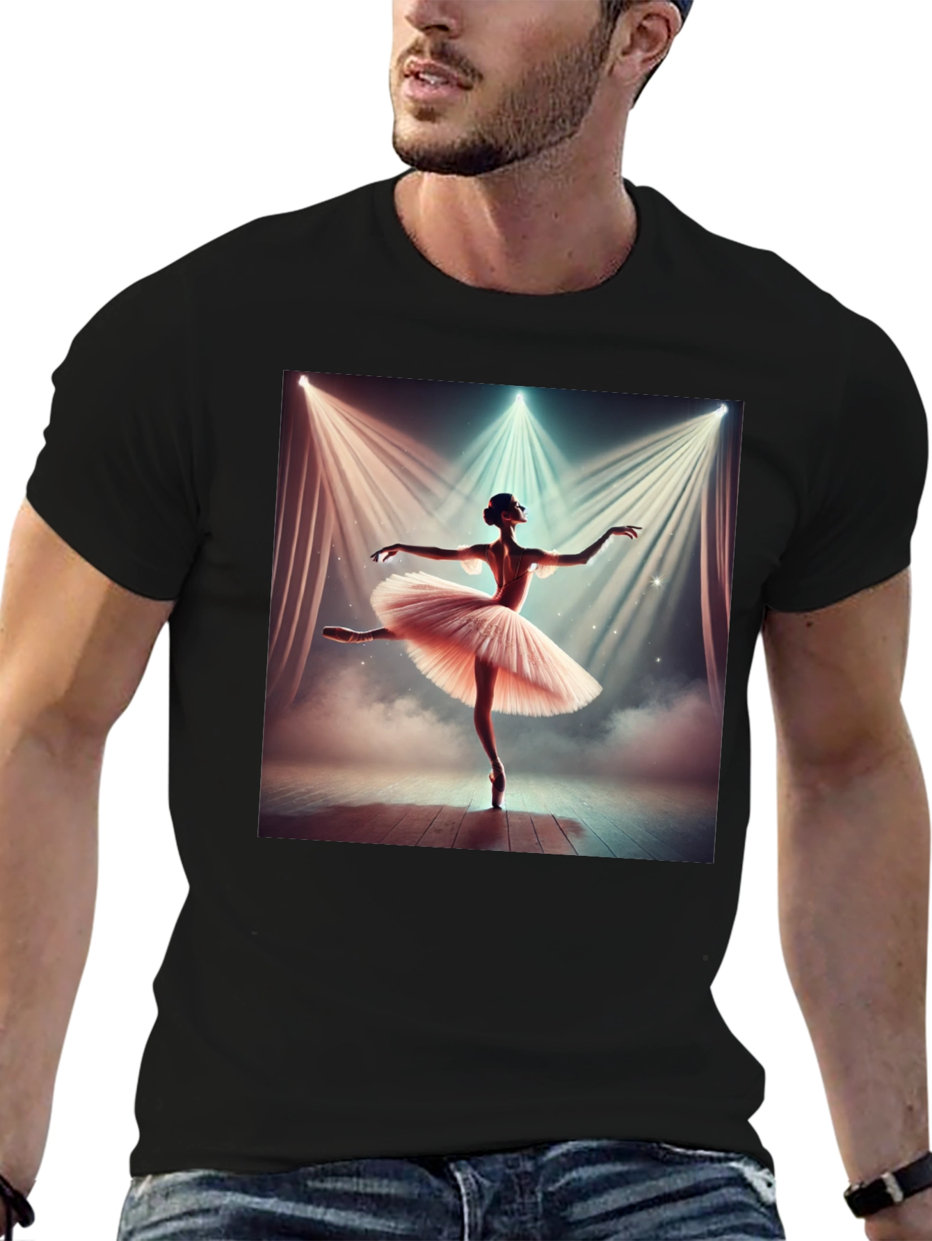 Ballerina Dance Graphic Tee - Elegant Black T-Shirt