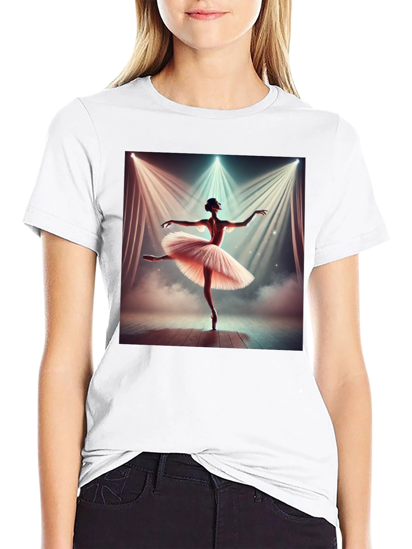 Ballerina Dance Graphic Tee - Elegant Black T-Shirt