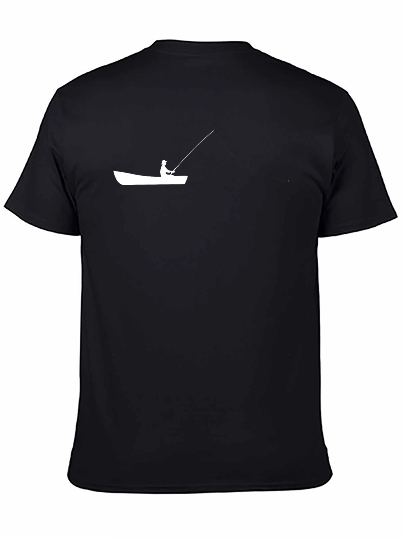Fisherman in Boat Graphic Tee - Black Cotton T-Shirt