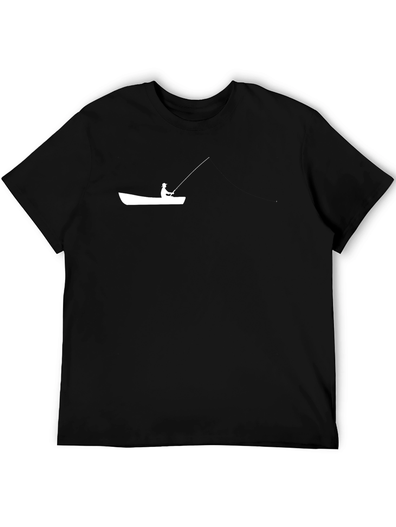 Fisherman in Boat Graphic Tee - Black Cotton T-Shirt