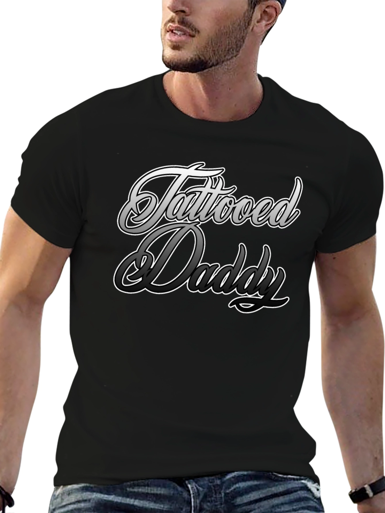 Tattooed Daddy Graphic Print Black T-Shirt