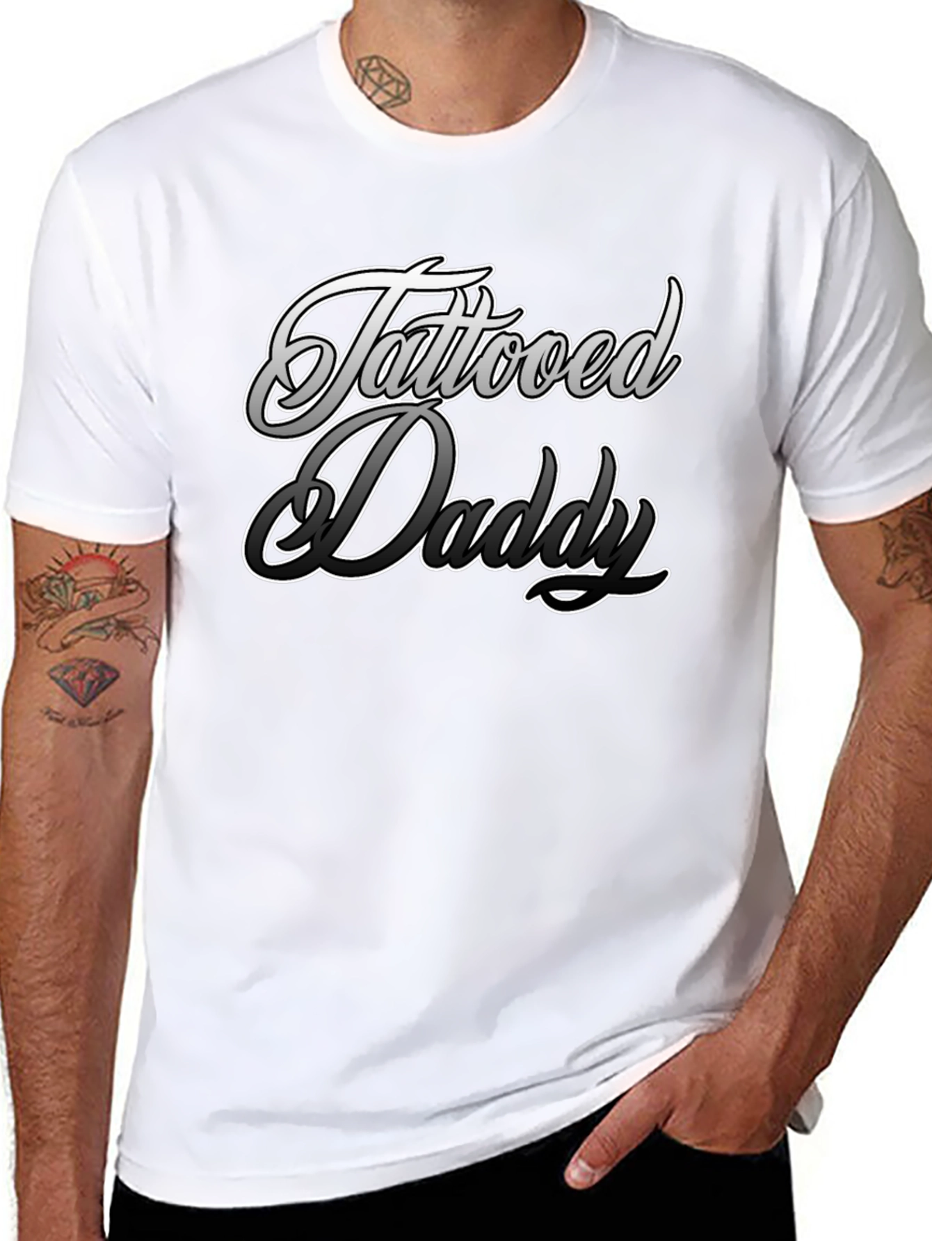 Tattooed Daddy Graphic Print Black T-Shirt
