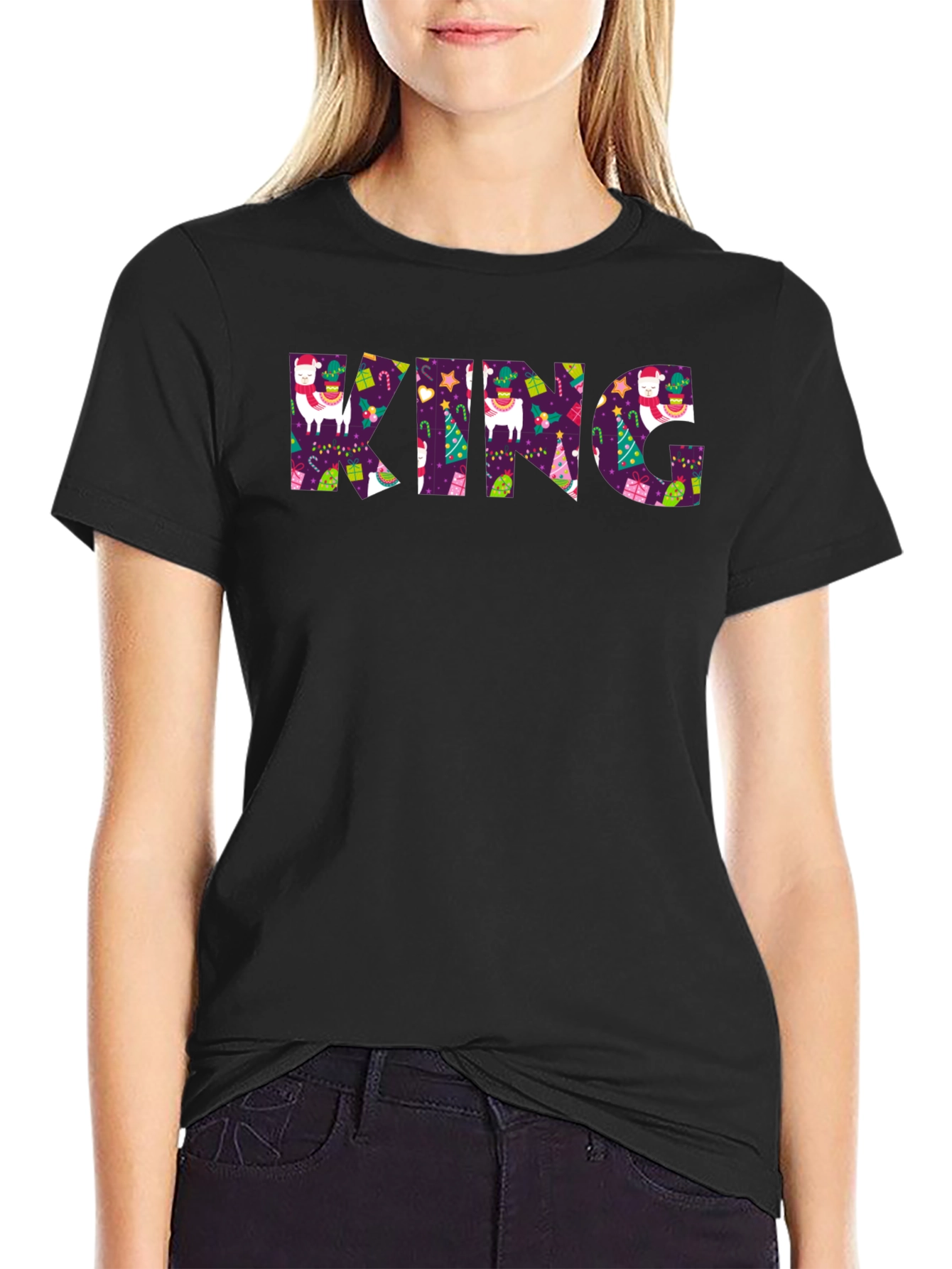 Festive King Graphic Print Black T-Shirt
