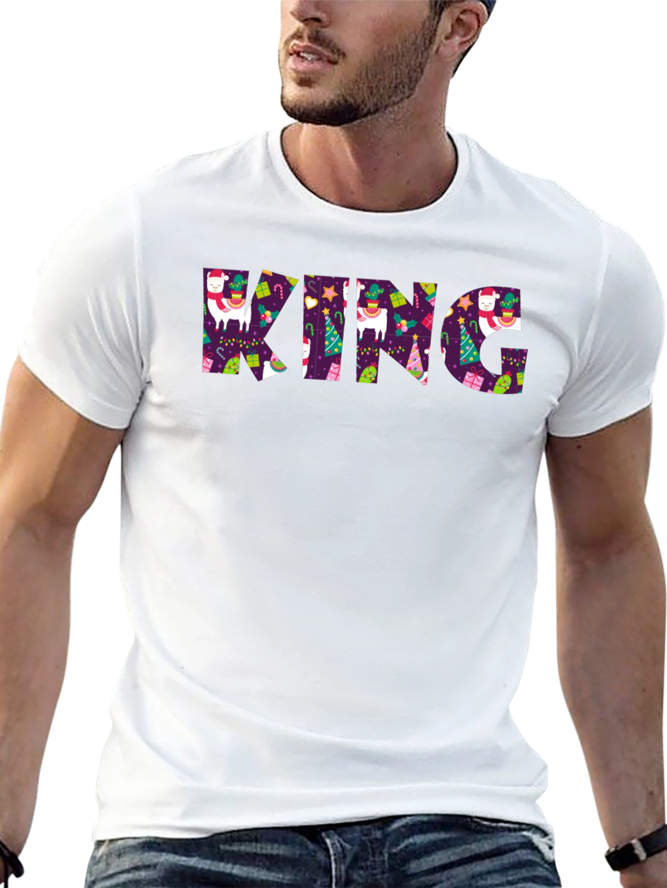 Festive King Graphic Print Black T-Shirt