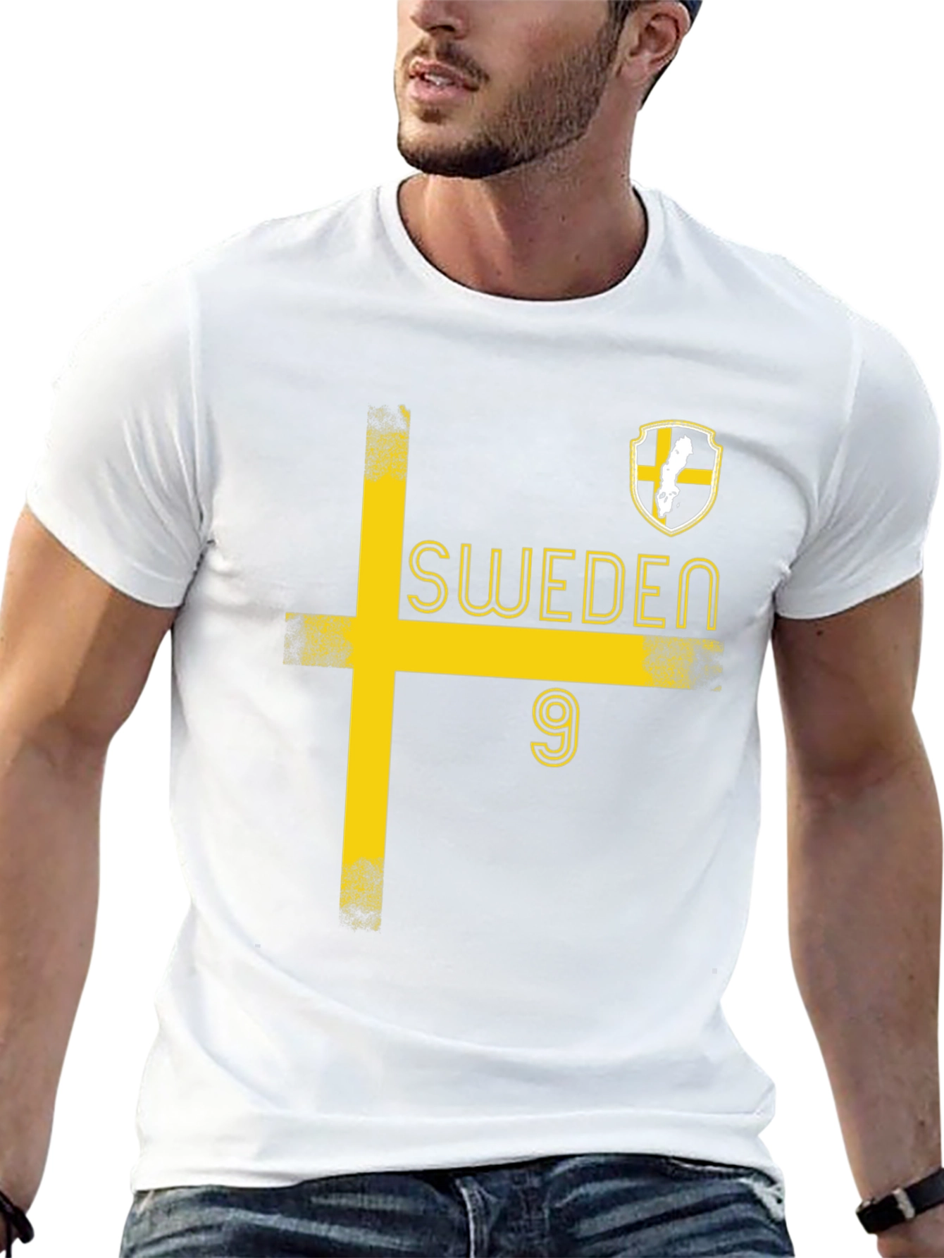 Sweden Soccer T-Shirt - Black with Yellow Design