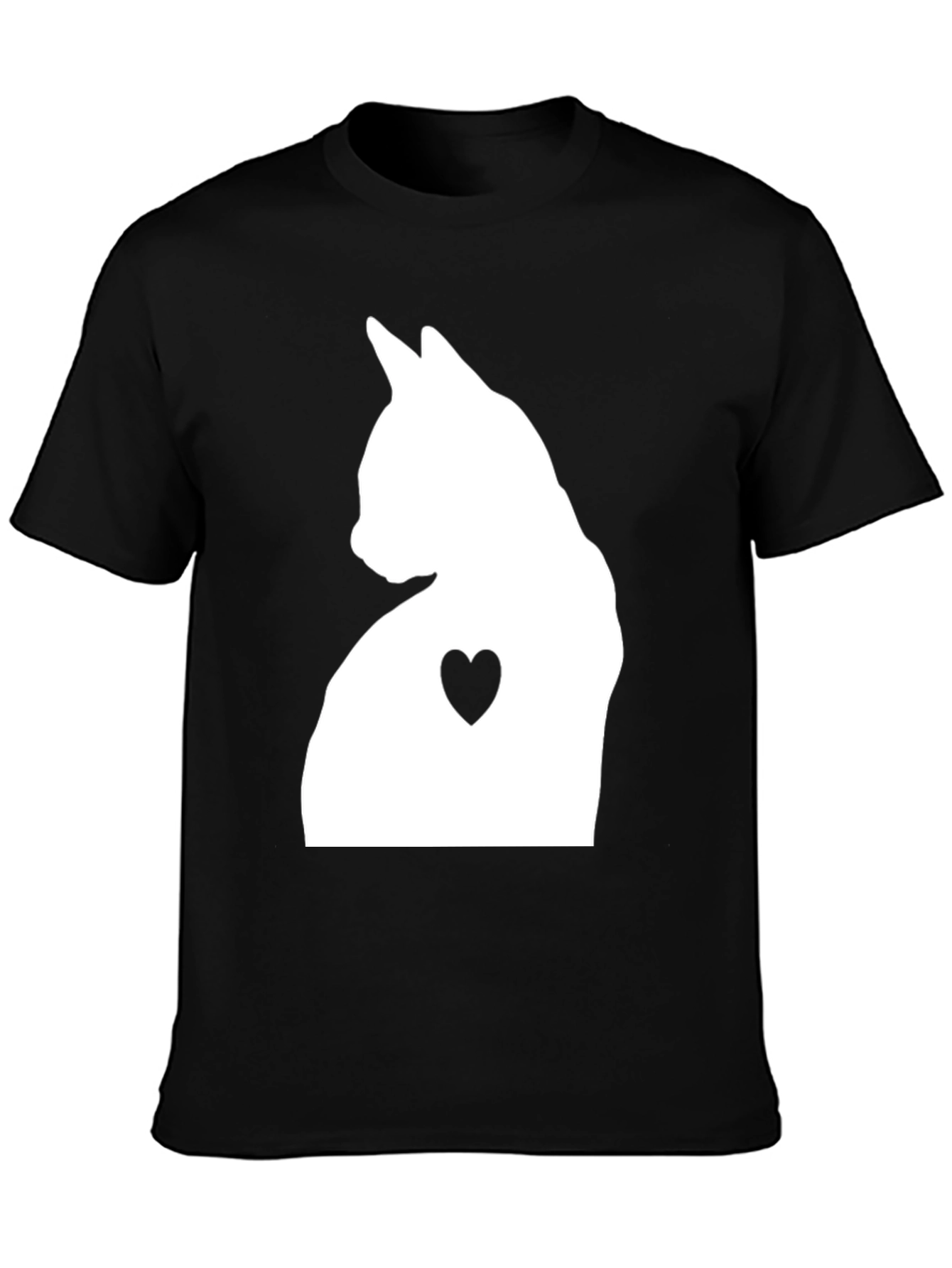 Cat Heart Silhouette Graphic Tee - Black